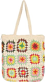 Trend Overseas Handwoven Crochet Multicolour Flower Fishing Net Handbag Shopping Woven Shoulder Bag for Women Price In India