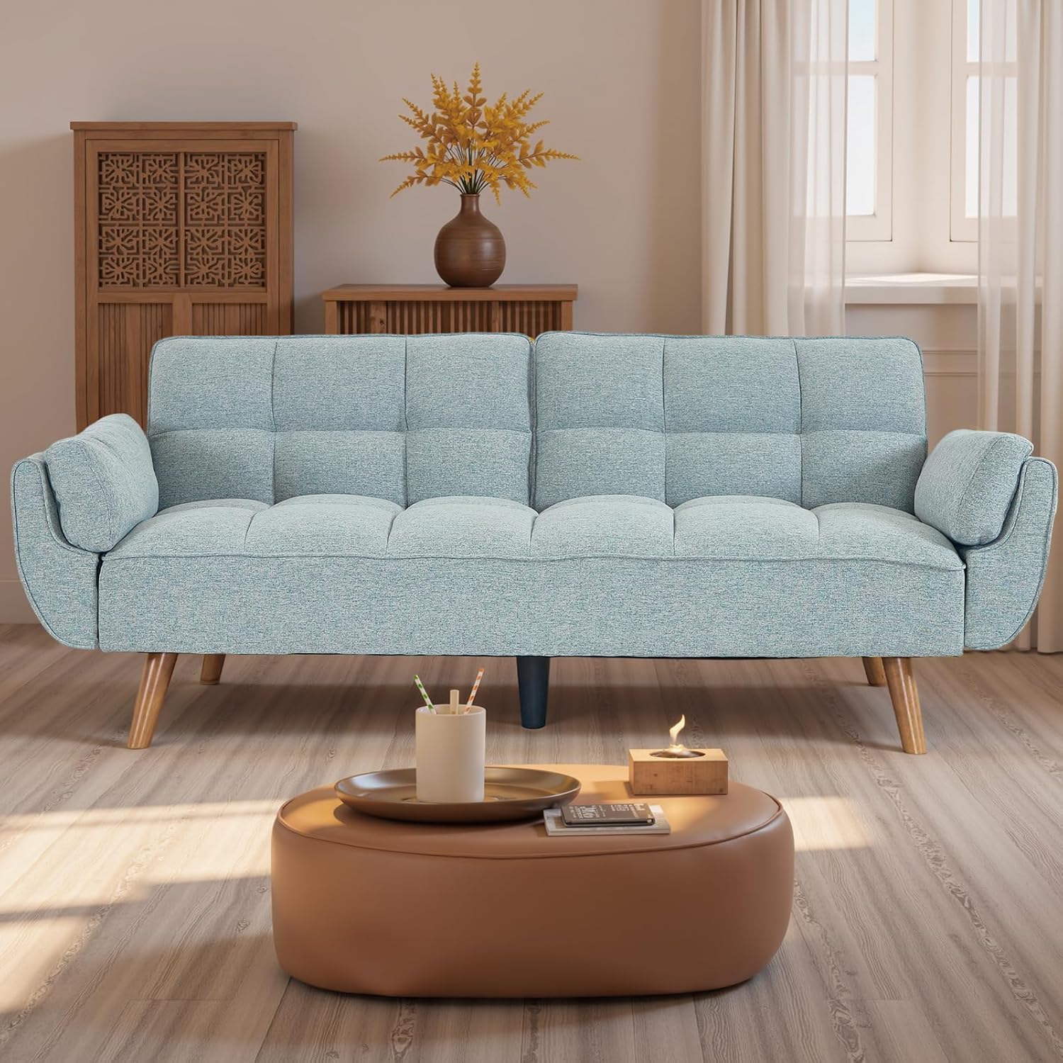 73.9" Futon Couch Bed for Office& Apartment, Convertible Futon Sofa Bed, Comfy Love Seat Sleeper with Adjustable Backrest, Small Couches for Small Spaces, Living Room, Bedroom (Light Grey)