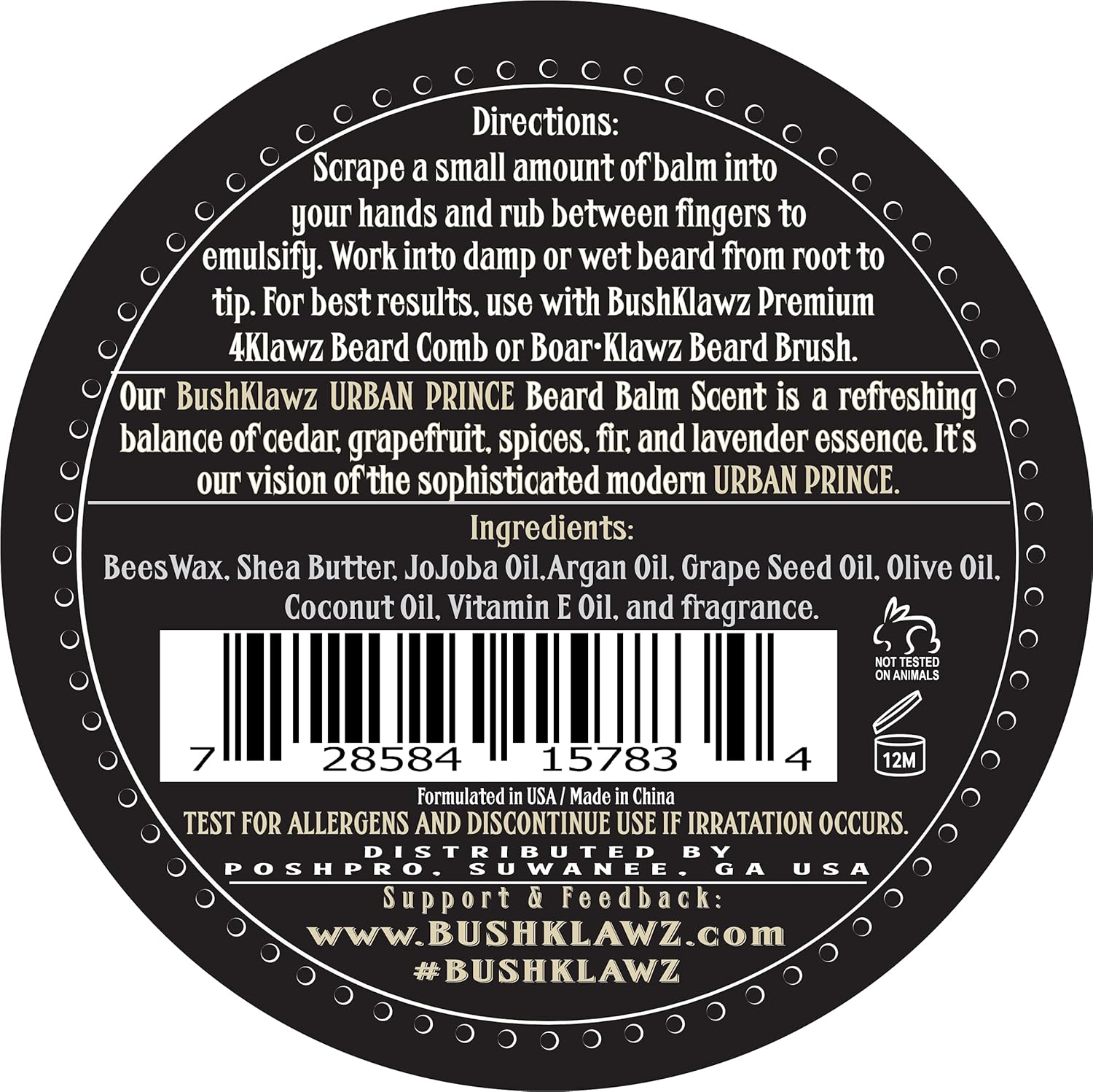 BushKlawz Beard Balm and Leave-in Conditioner, 5 Full Size 2.0 oz Balms - Urban, Lumber, Pacific, Naked Prince Fragrance Free, Premium Line, Great Gift for Christmas, Father's Day