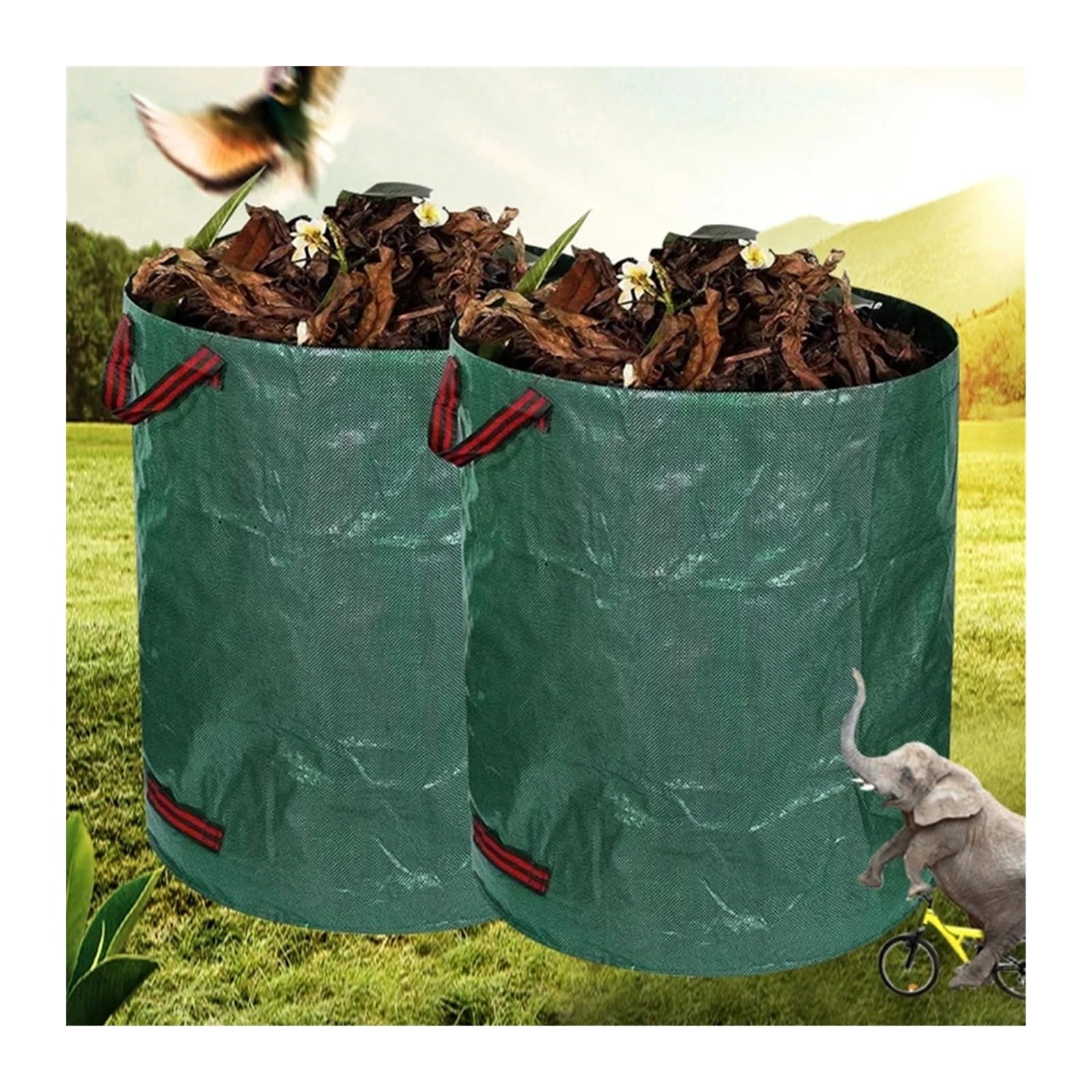 Sacos de Jardin Bote de basura de gran capacidad,Bolsa de almacenamiento para automóvil,Bolsa de jardinería reutilizable 60L,Bolsa de almacenamiento para maletero Bolsa Jardin(2pcs)
