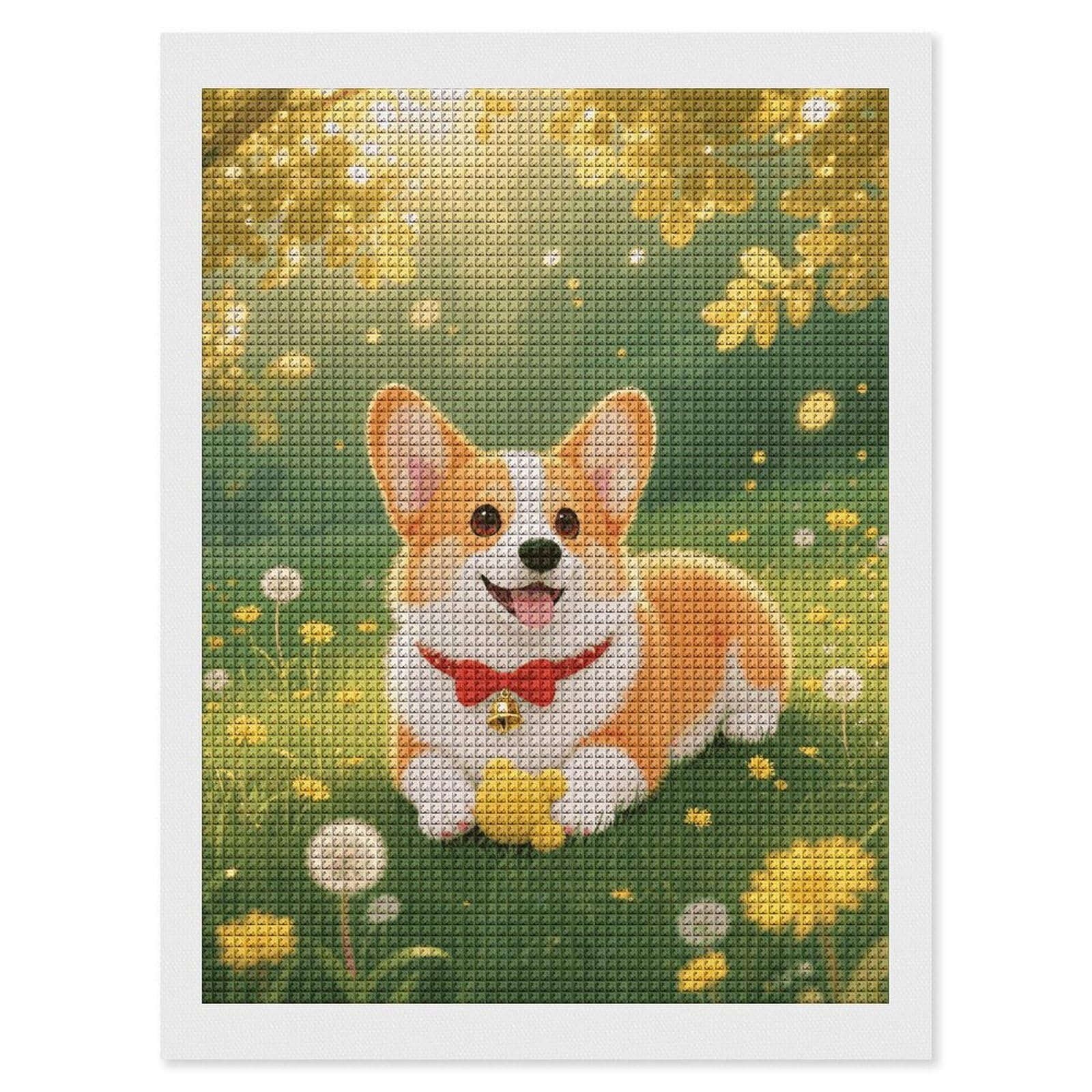 FodPand Corgi 5D Diamond Painting Kits for Adults Beginners Full Drill Square Diamond Dots Pictures Gem Art Supplies for Home Wall Room Decoration DIY Craft Set Gift 12x16
