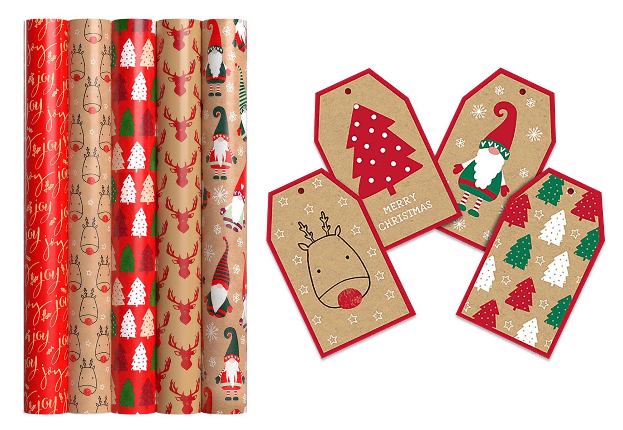 10m Eco Friendly Kraft Christmas Wrapping Paper Roll Recyclable Gift For Birthday Present Party Christmas Decorations(2M X 5 Rolls)
