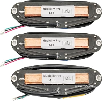Musiclily Pro ST-DPHC Ceramic Dual Single Coil Sized Humbucker Super Distortion Neck Middle Bridge Pickups Set for Strat Style Electric Guitar, White Body Chrome Rail