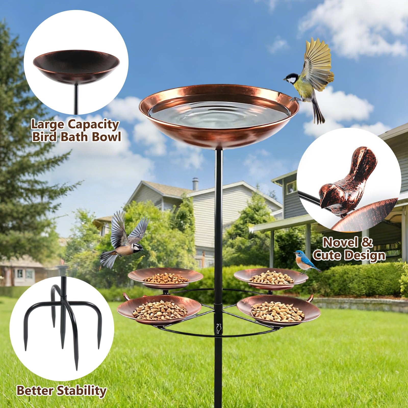 Vogeltränke aus Metall für den Garten, 106,7 cm, freistehende Vogeltränke im Vintage-Stil | Freistehende Vogeltränke für den Außenbereich, Vogelfutterstation mit 5 Zinken, für Dekoration, Garten, Terrasse, Hof