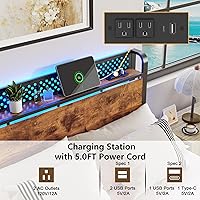 Vista 4 de Furnulem Base de cama tamaño individual con luces LED y estación de carga, base de cama con cabecera de almacenamiento de madera, cama de plataforma