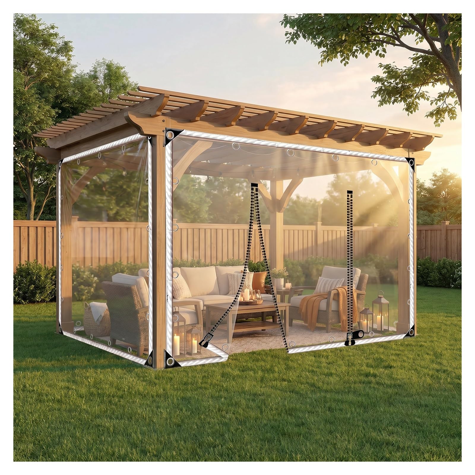 Clear tarps with grommets，PVC Clear Waterproof Tarpaulin Side Panels with Zipper ，UV Protection Tarpaulin，tarpaulin waterproof heavy duty，Vinyl Clear Tarp Curtains(H1.8xW5.5m/H5.9xW18ft)