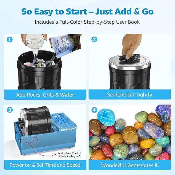 KomeStone G1 4LB Professional Rock Tumbler Kit for Adults