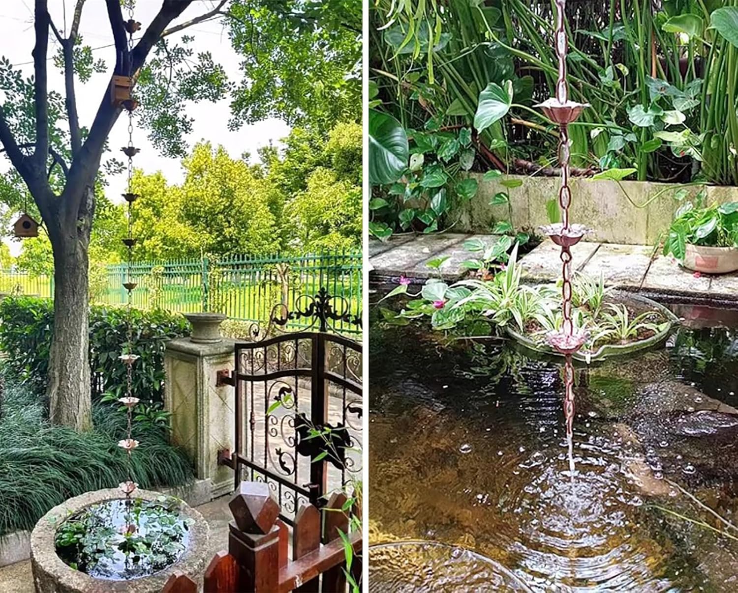 Rain Chain Rain Catcher Chain Japanese, Metal Rainwater Collector Extension, Garden Yard Roof Rain Chains, Gutters Water Chain Link for Outside, Decoration (100cm (3.3ft))