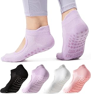 CoolMate Pilates Socks with Grips for Women, Yoga Socks, Crew Non Slip Women for Barre, Valentines Day Gifts for Her OEKO-TEX STANDARD 100