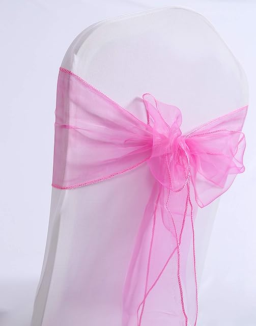 Namvo 10pcs Organza Chair Bows Pink, Fuller Wider Sash Chair Sashes Ribbon for Wedding Party Events Birthday Decoration, Not Included The White Chair Cover