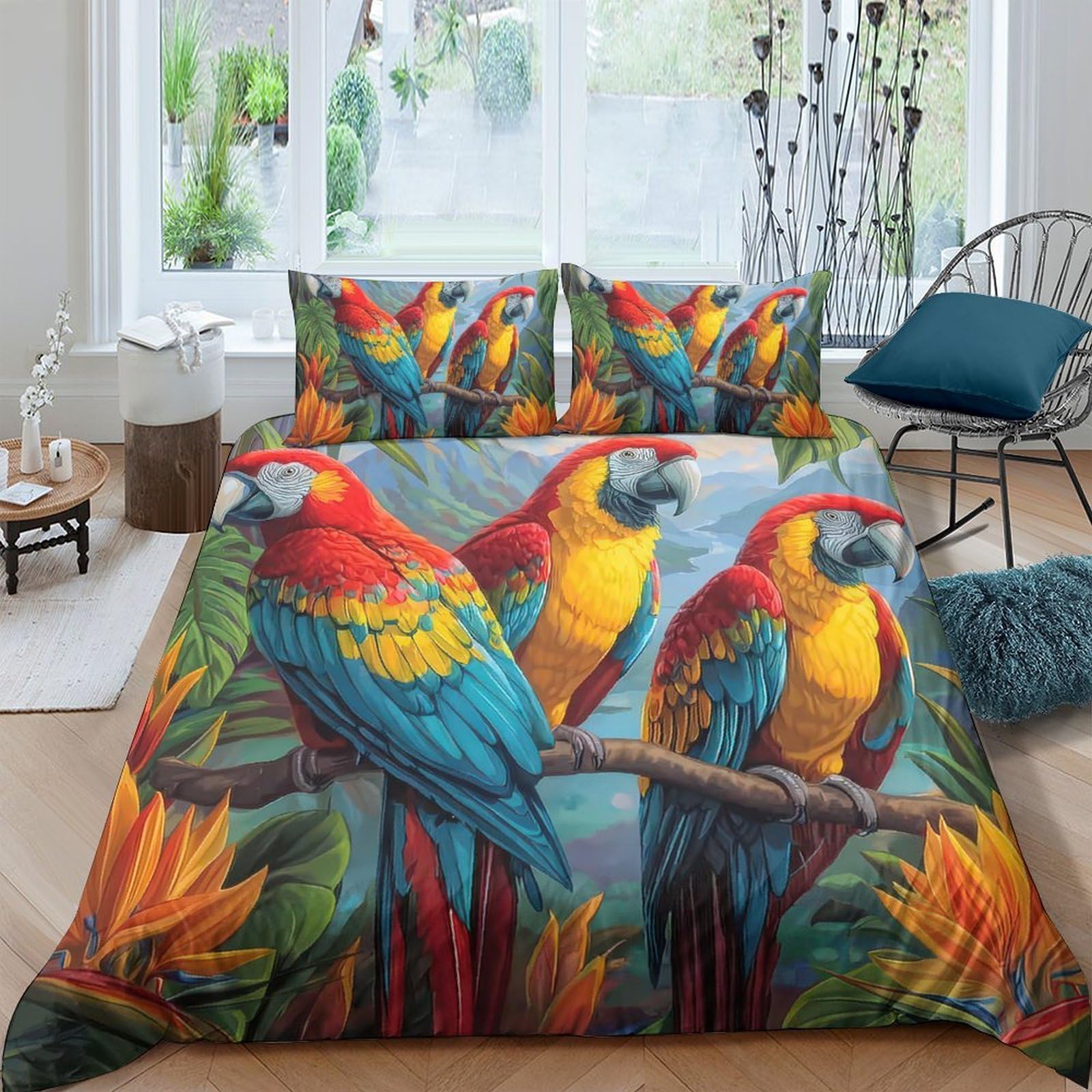 Ctjqhvkz Style-7 3D Printed Tropical Parrot Fitted Sheet Microfiber Soft Colorful Jungle Bird Mattress Cover For Bedroom Dorm Decor Single（135X200cm）