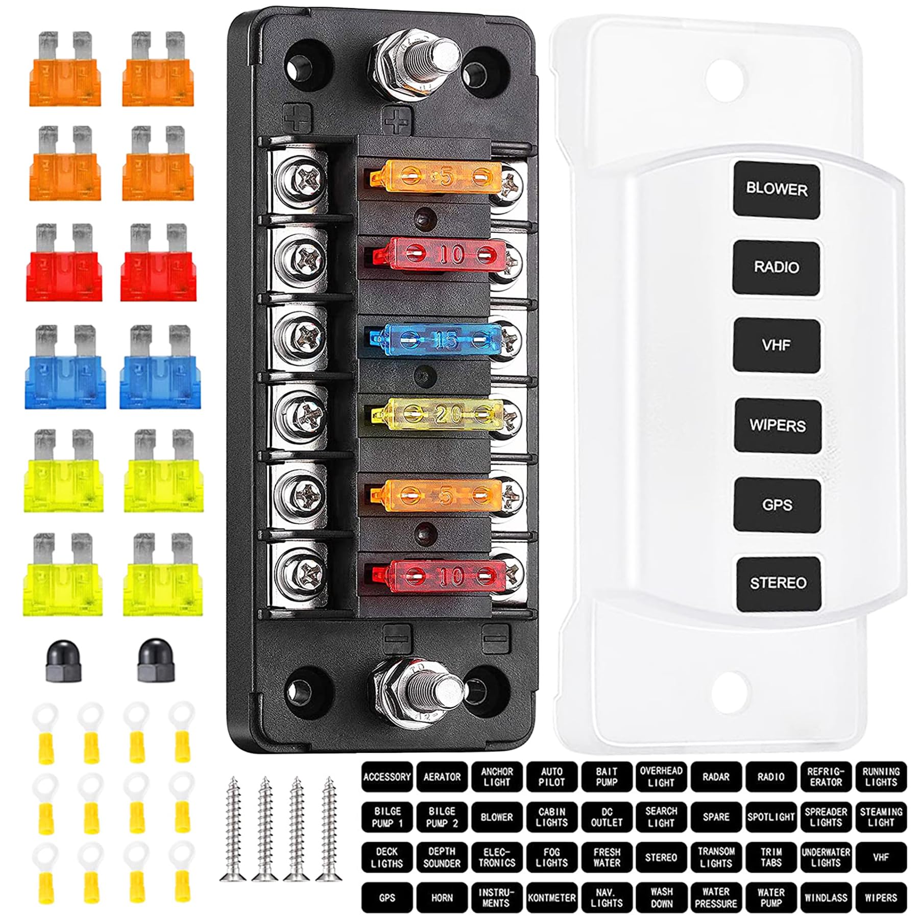 AUTIDEFY 6 Way Fuse Block Blade Fuse Box with Negative Bus - ATC/ATO for Boat Yacht Vehicle Auto RV Car Trailer Truck SUV