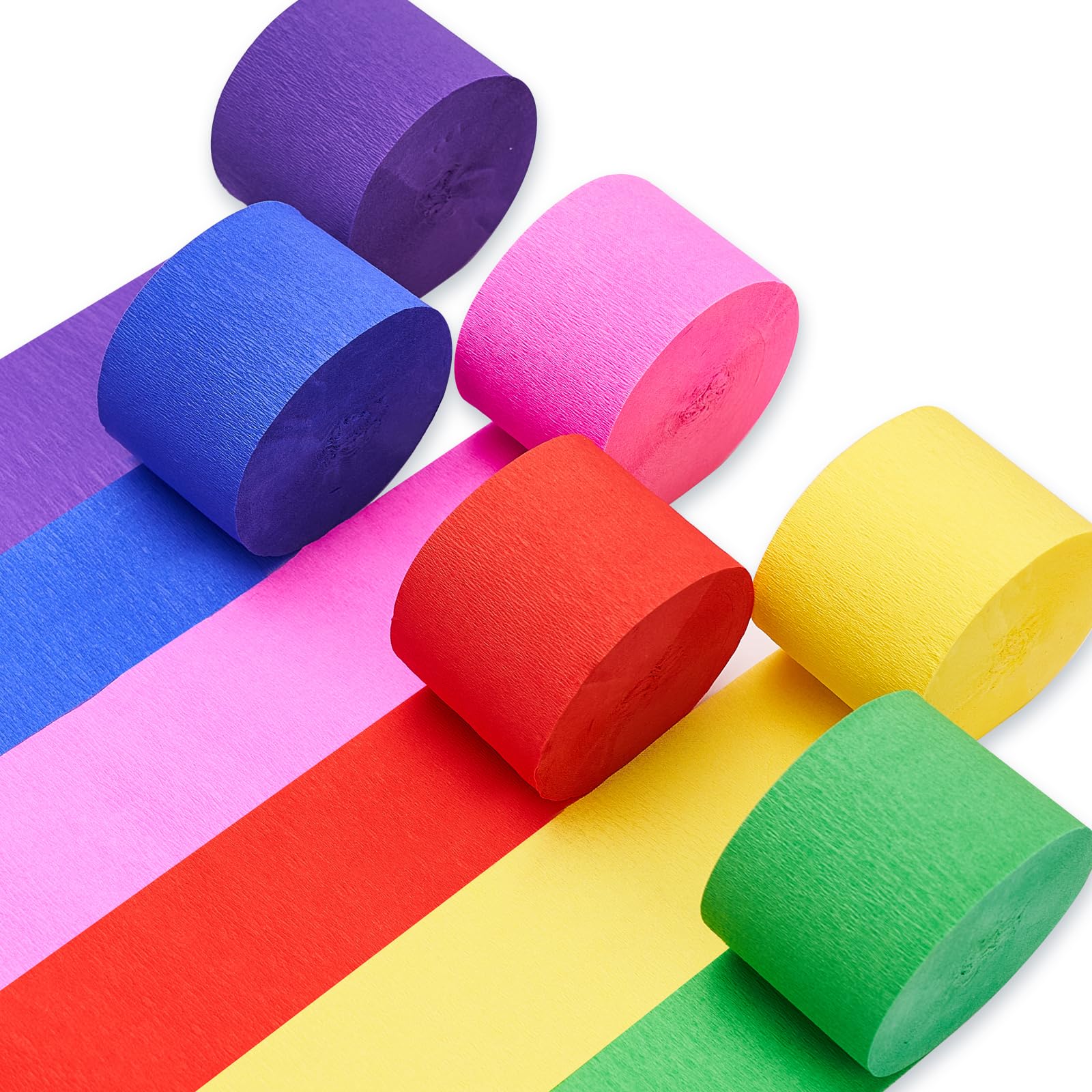PartyWoo Rainbow Crepe Paper Streamers 6 Rolls 492 ft Pack of Assorted Colors Rainbow Crepe Paper for Graduation Baby Shower Gender Reveal Birthday Party Decorations (1.8 Inch x 82 Ft/Roll)
