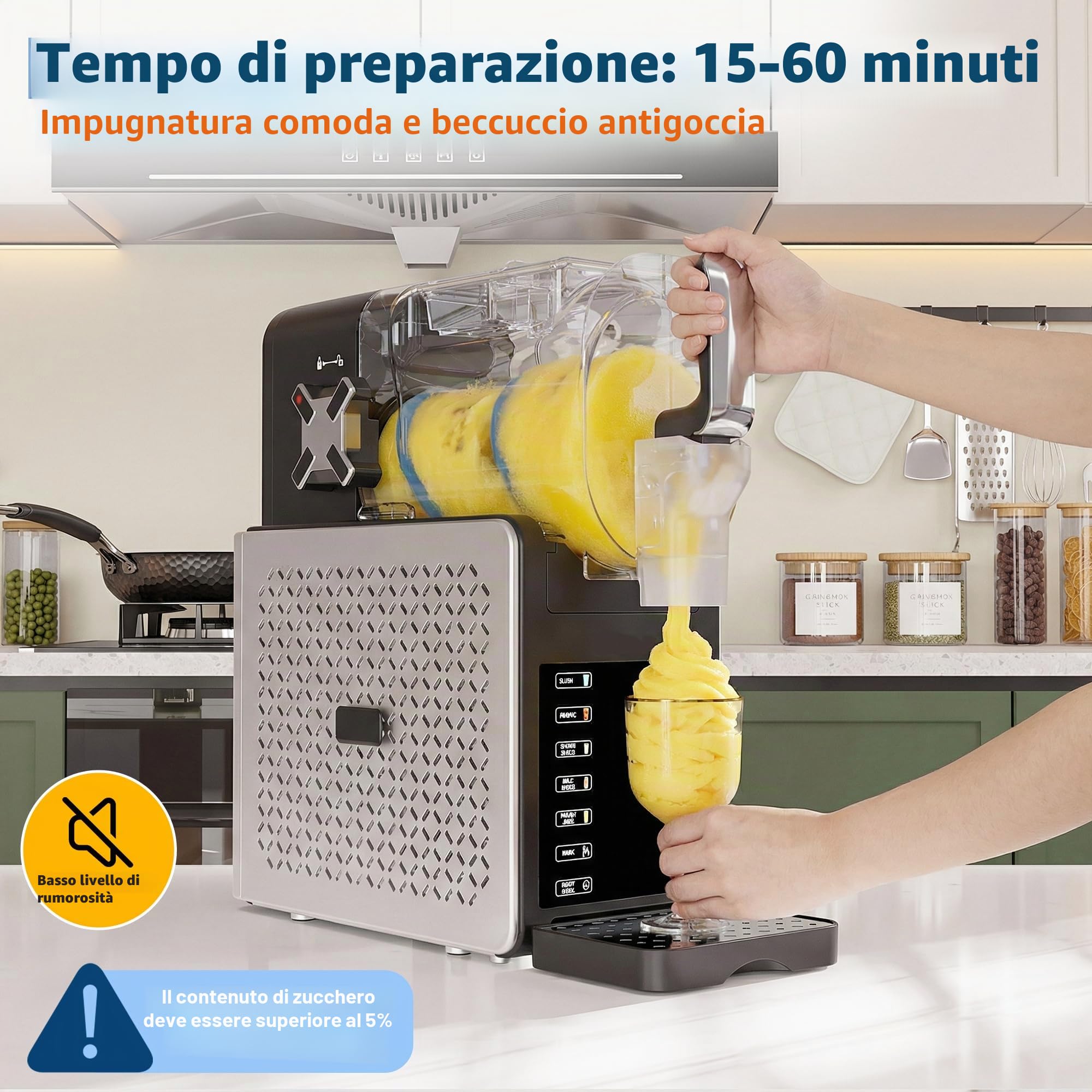 Macchina slushy da 1,9 l, per la casa con 5 programmi automatici, display a LED, autopulente, senza ghiaccio, per frappè, margarita, frullati
