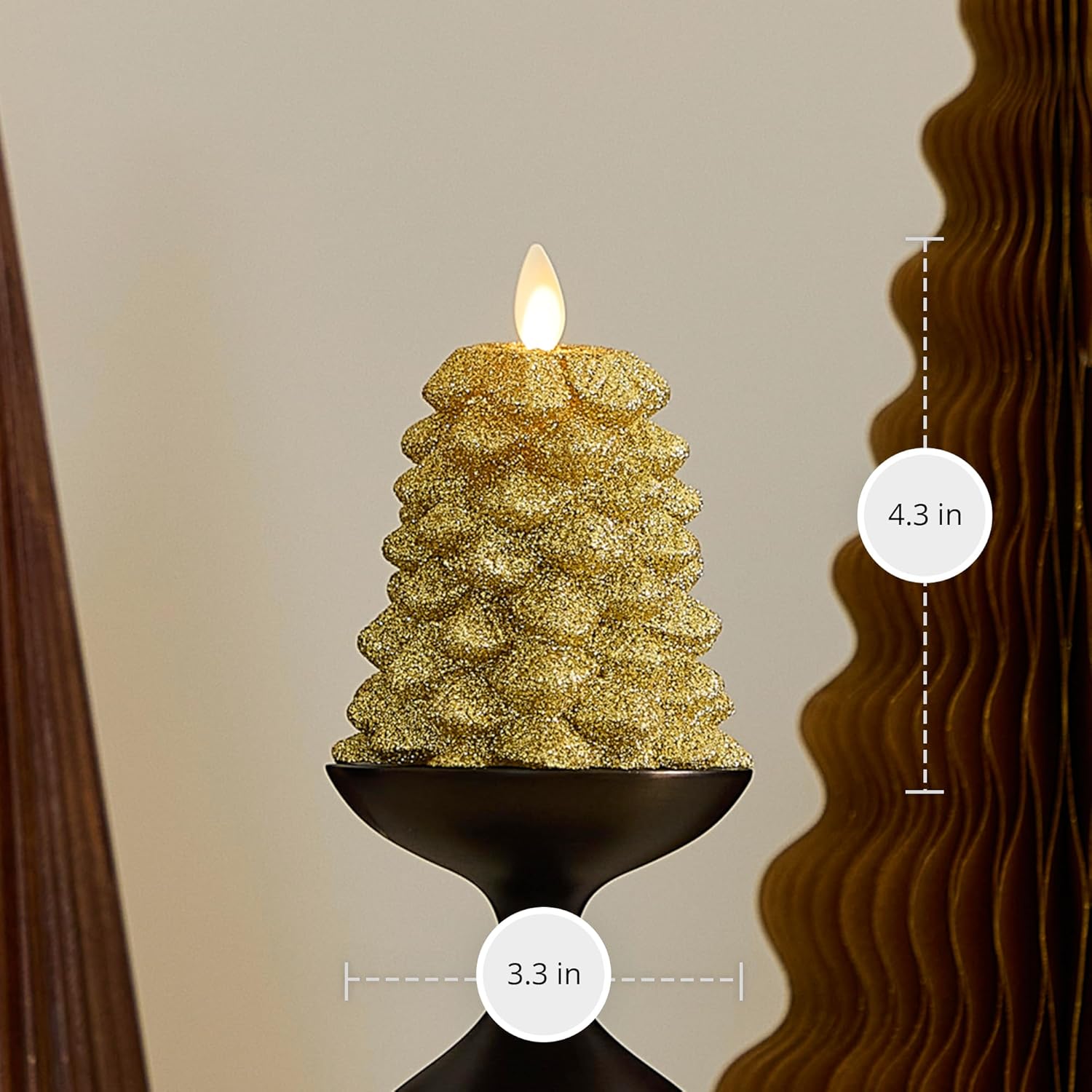 Luminara Rich Gold Glitter Flameless LED Candle North Tree Moving Flame Pillar (3.3" x 4.3")