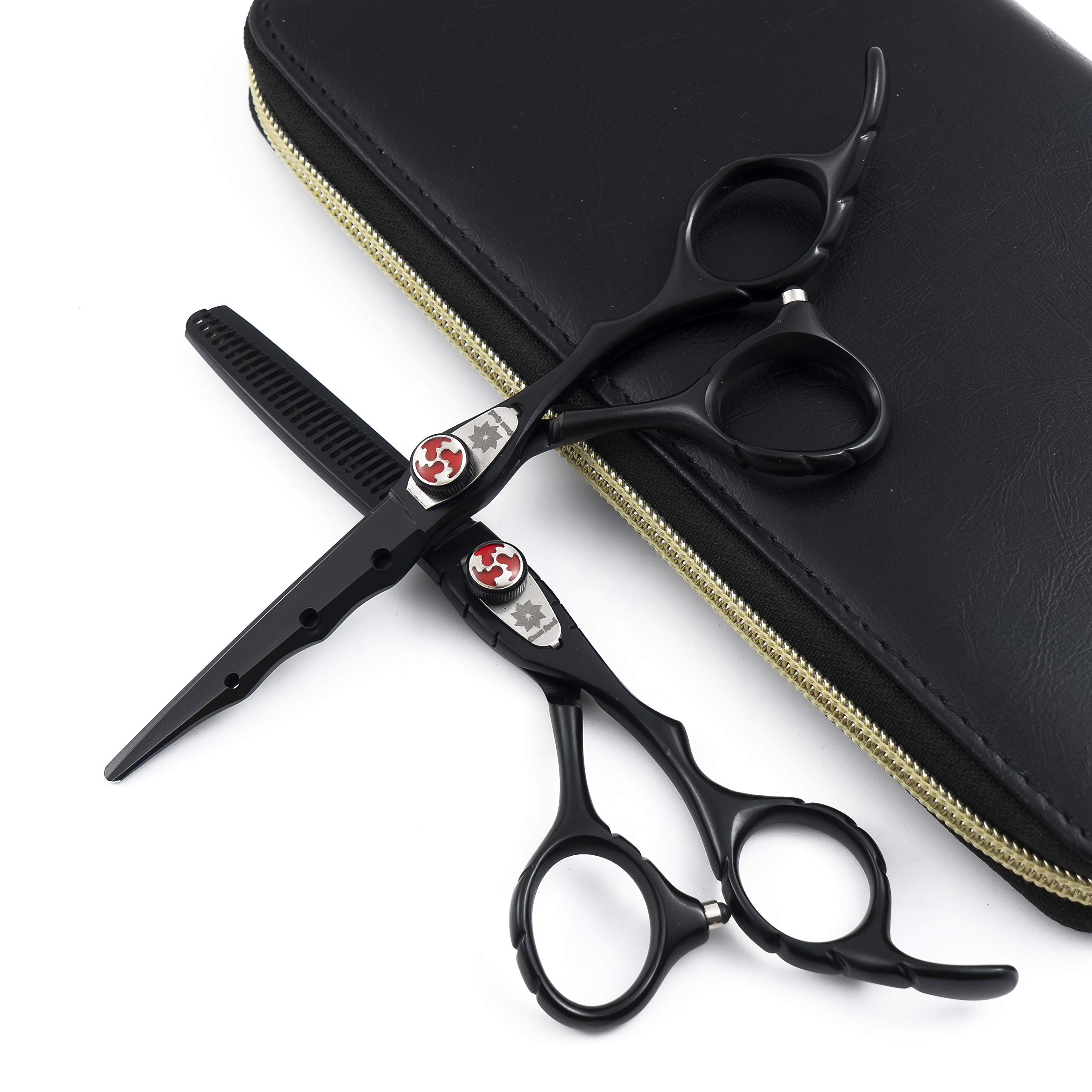 6.0" Professional Hairdressing Cutting Shear Set - Salon Hair Thinning Scissor Kit for Barber - by Dream Reach (Black)