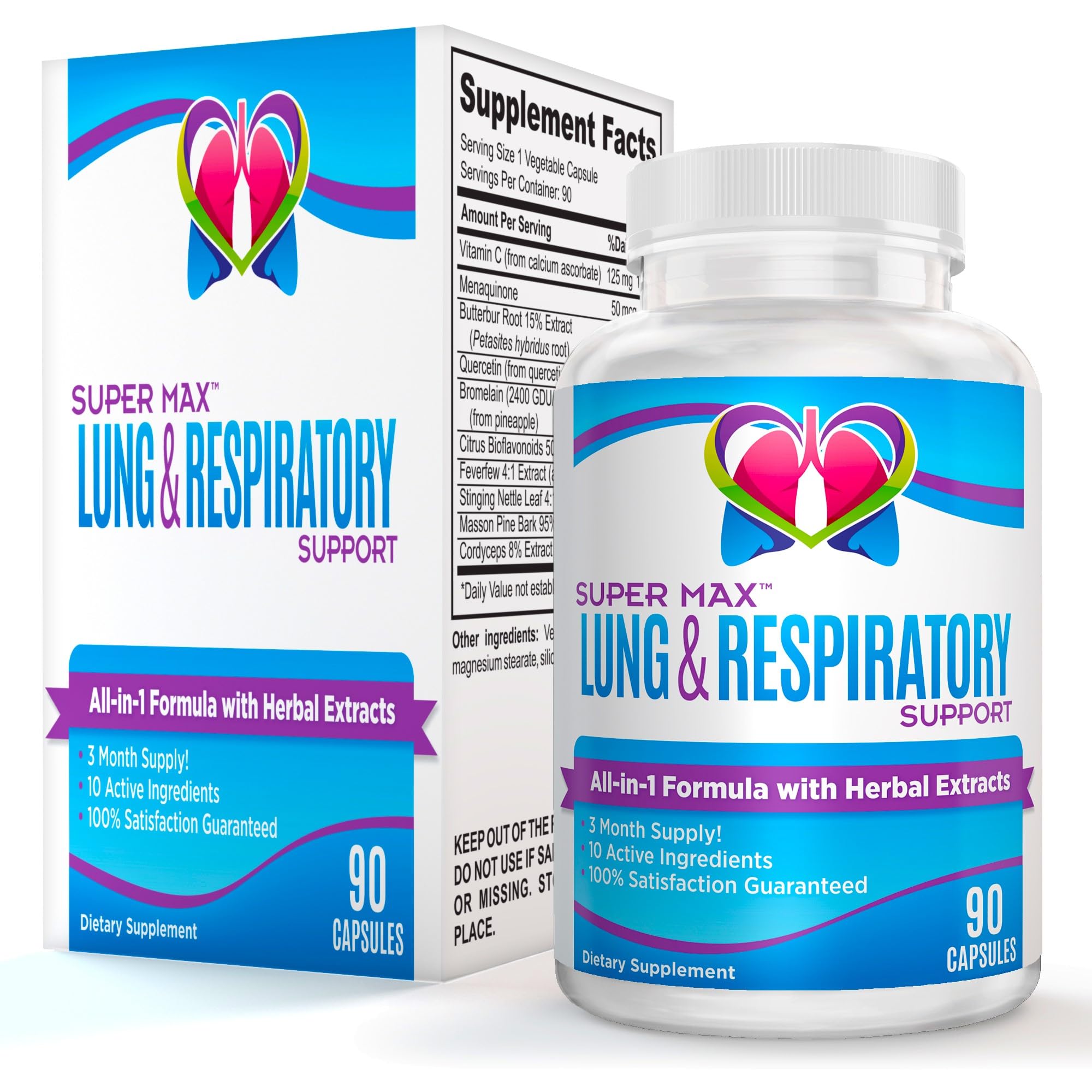 Elevate Recovery Supplements 3-Month Lung & Respiratory Support (All-in-1 Formula) with 10 Active Ingredients - Lung Respiratory Health - Easy to Swallow - 90 Capsules