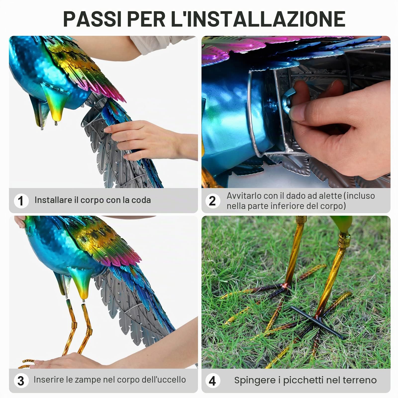 chisheen Statua di pavone in metallo, decorazione artistica da giardino, prato, scultura da esterno, regalo di benvenuto, di compleanno per donne, mamme, nonne