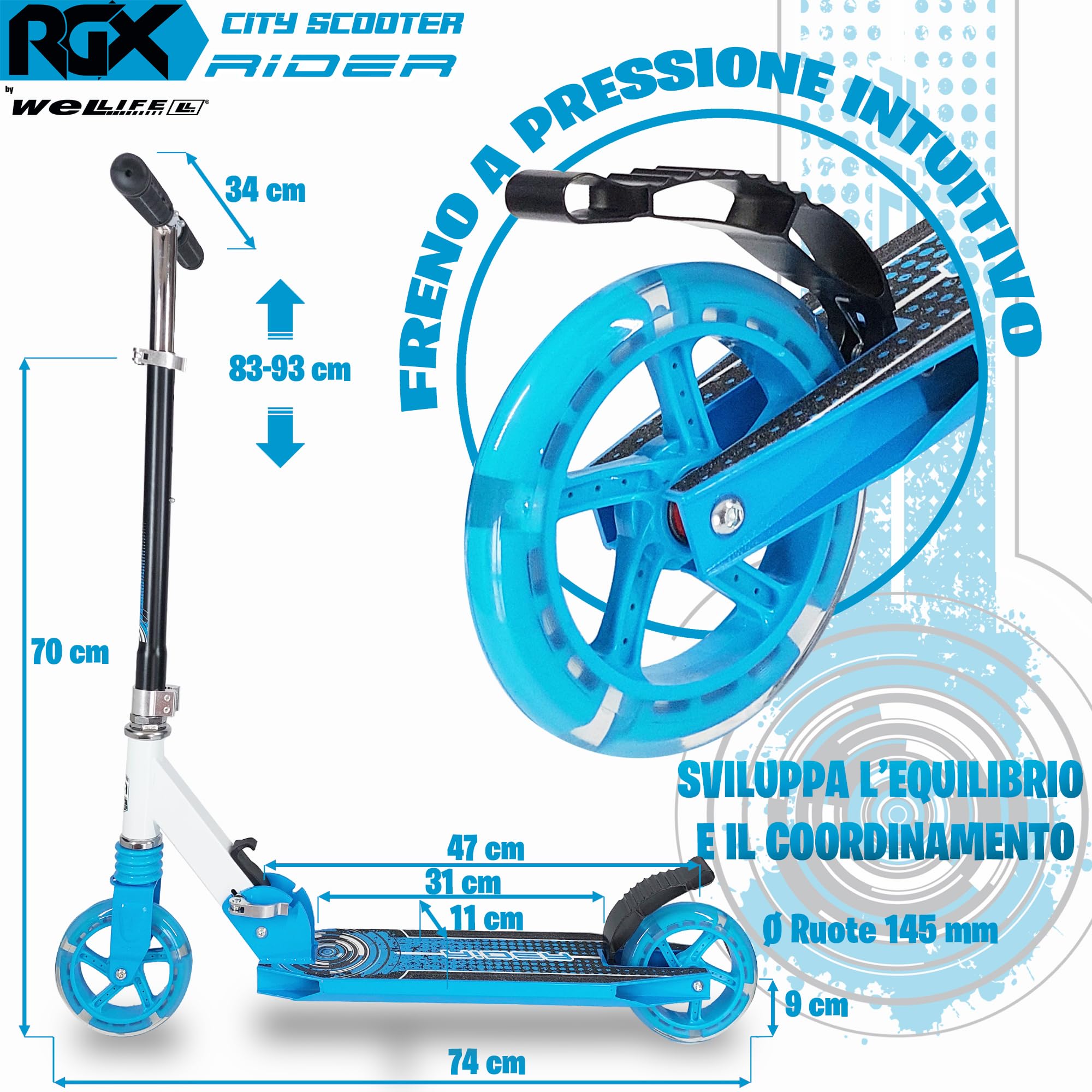 Monopattino Per Bambini WeLLIFE - Ruote LED 140mm, Alluminio Leggero, Regolabile | Scooter Urbano - Foto 11