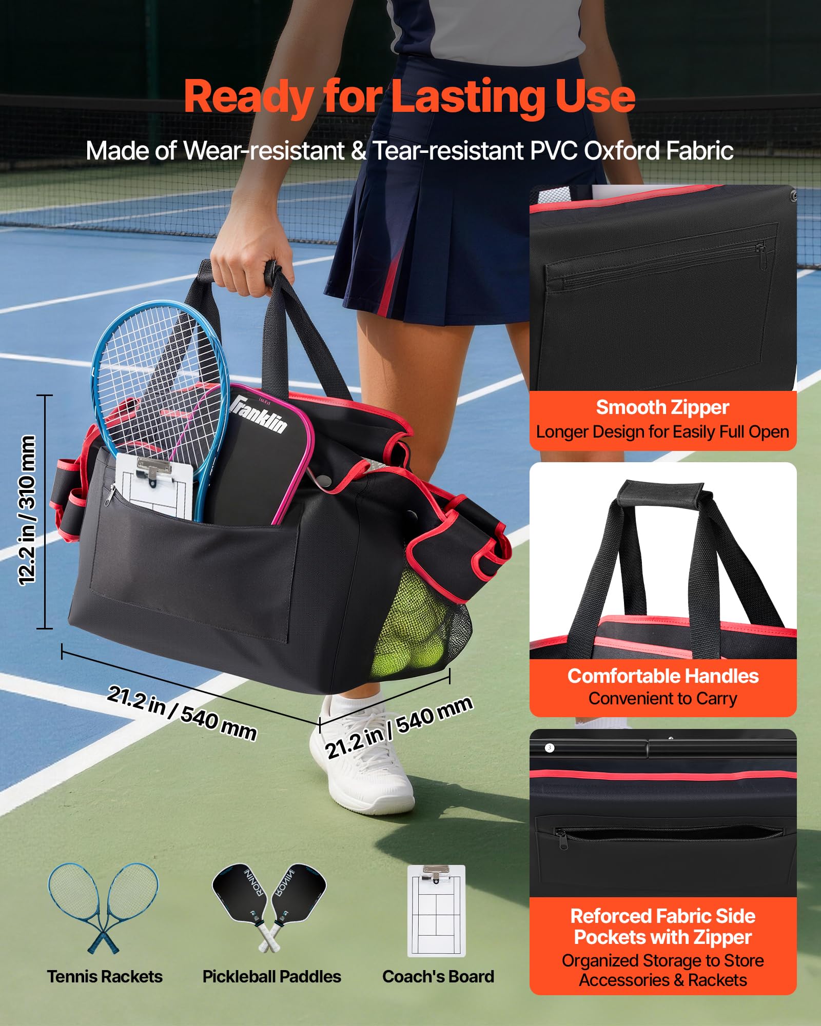 VEVOR Panier à Balles de Tennis avec roulettes, Capacité de 175 Balles de Tennis ou 290 Pickleballs, Chariot Pliable Ramasse-Balles en Acier, Panier Portable pour Entraînement, avec Sac de Rangement