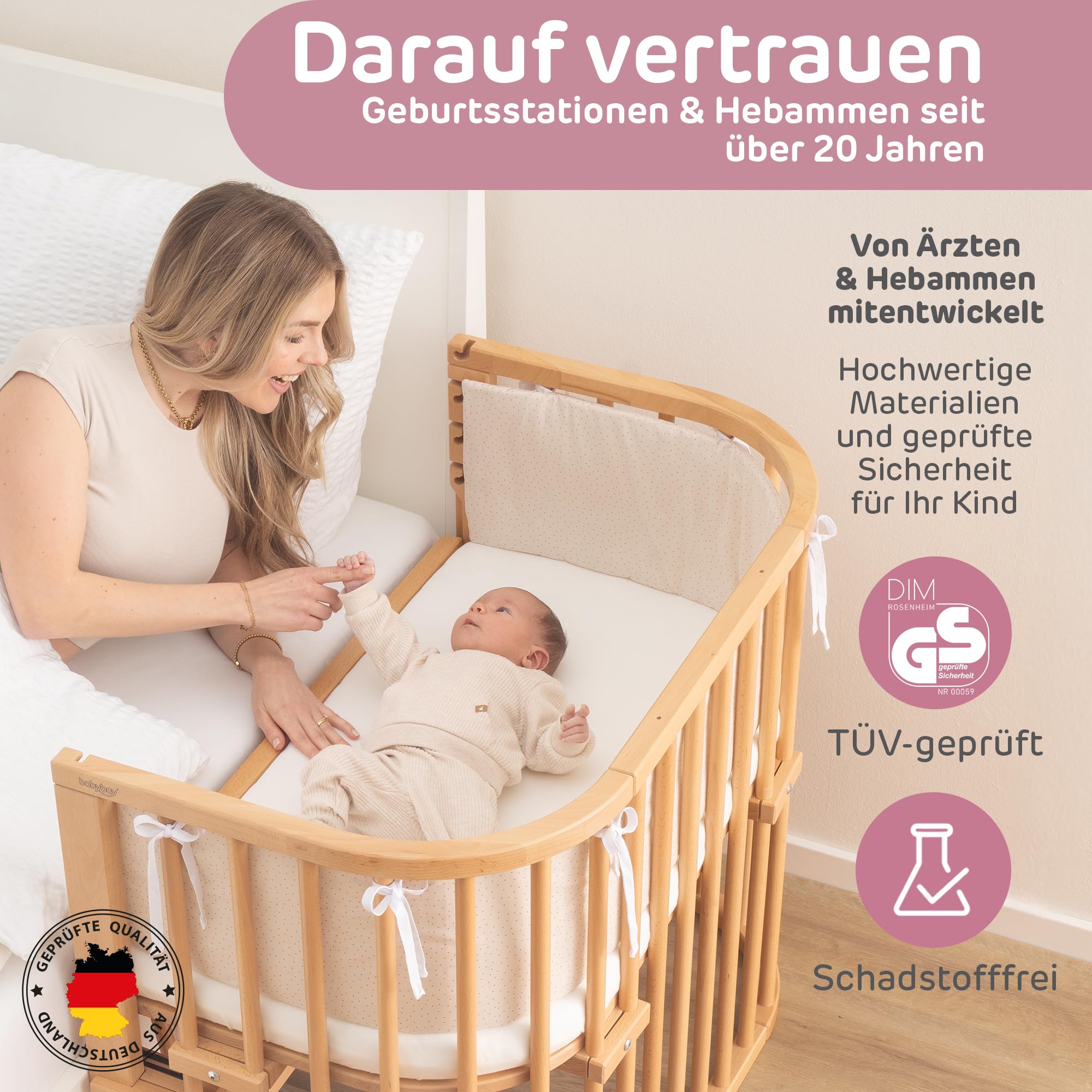 babybay Maxi Comfort Plus łóżko do spania z naturalnym lakierem