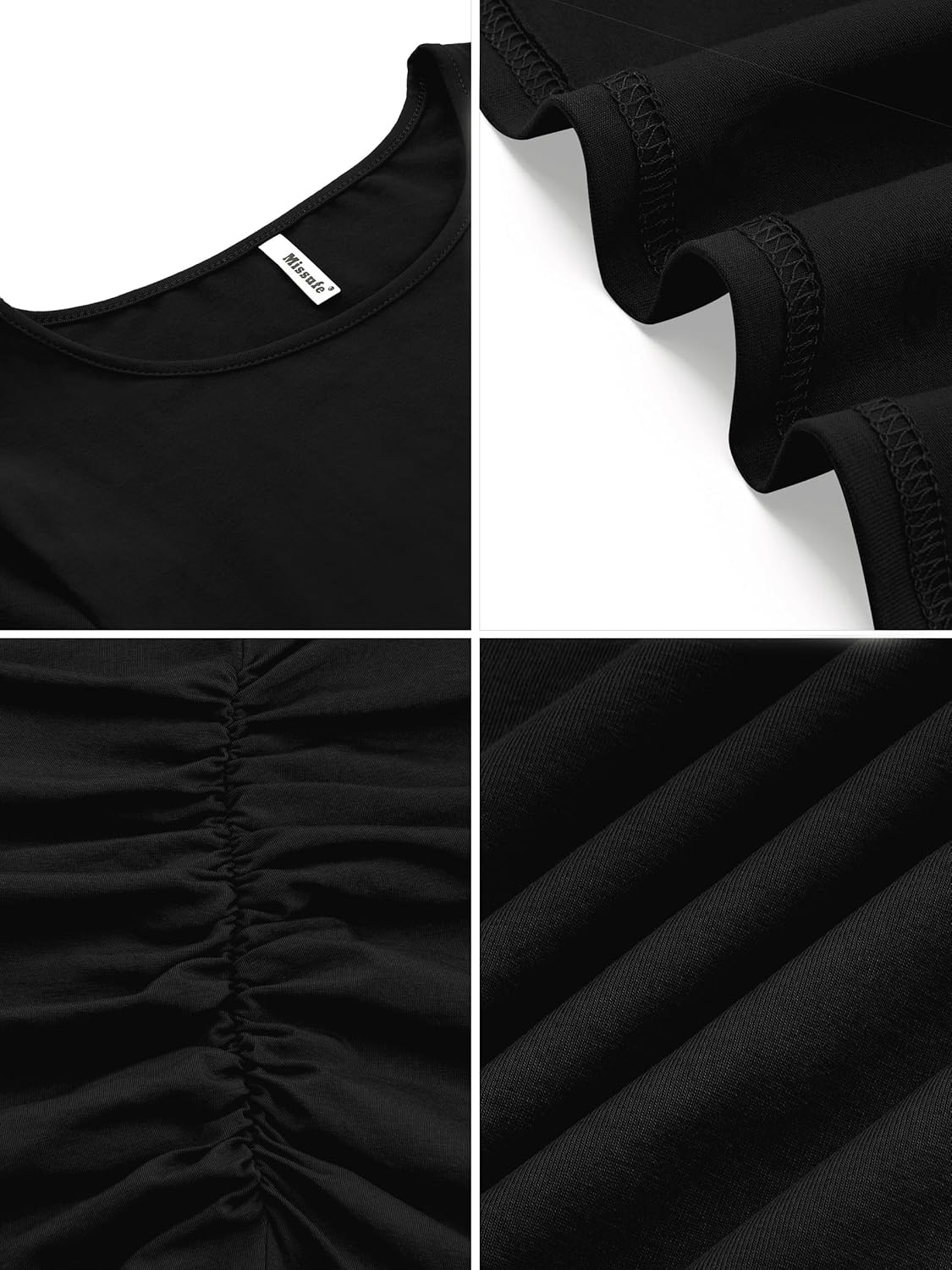 Missufe Women's Long Sleeve Ruched Casual Sundress Bodycon Sheath Knee Length Dress - Image 6