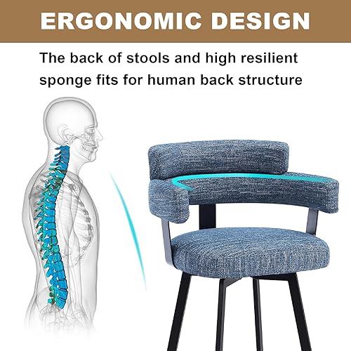 Miniatura 3 de 30 Inch Bar Stools Set of 2 with Full Back, Swivel Bar Chairs with Linen Padded Back, Metal Footrest, Modern Bar Height Stools for Kitchen Island,