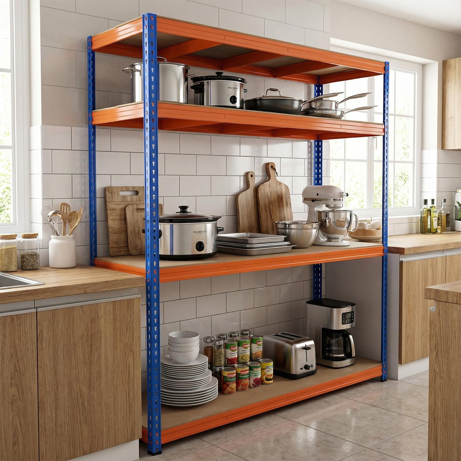 GIANTEX Estantería Metálica de Almacenamiento Grande 4 Niveles, 180x61x203cm, Estantería Galvanizada con Estantes Ajustable, Carga hasta 2400 kg, para Garaje, Taller, Sótano (Azul+Naranja)