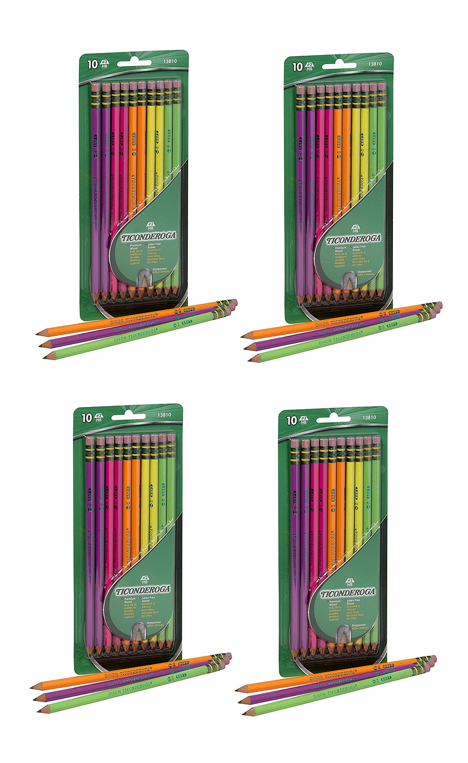 Dixon Ticonderoga No.2 Pencils, Assorted Neon, 10-Pack (4-Pack)
