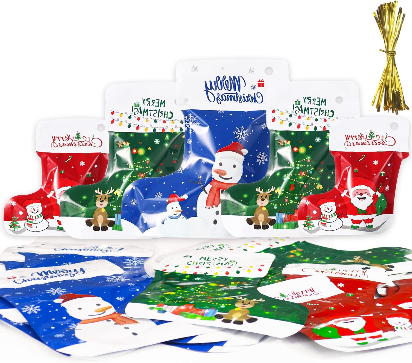 OuMuaMua 30Pcs Christmas Gift Bags Assorted Sizes - Xmas Ziplock Stockings Bags Gift Wrapping Bags for Christmas Holiday New Year Eve Party Favor Decorations