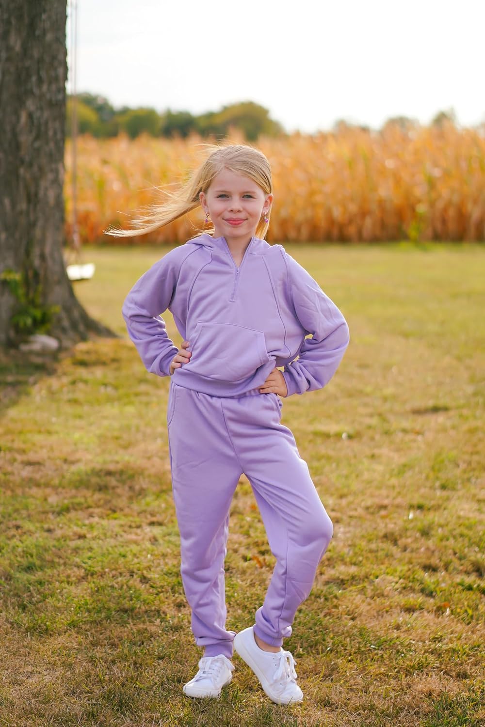 fioukiay Girls Outfits 2 Piece Half Zipper Hoodies Sweatsuits Long Sleeve Athletic Sweatshirts and Sweatpants with Pockets - Image 3