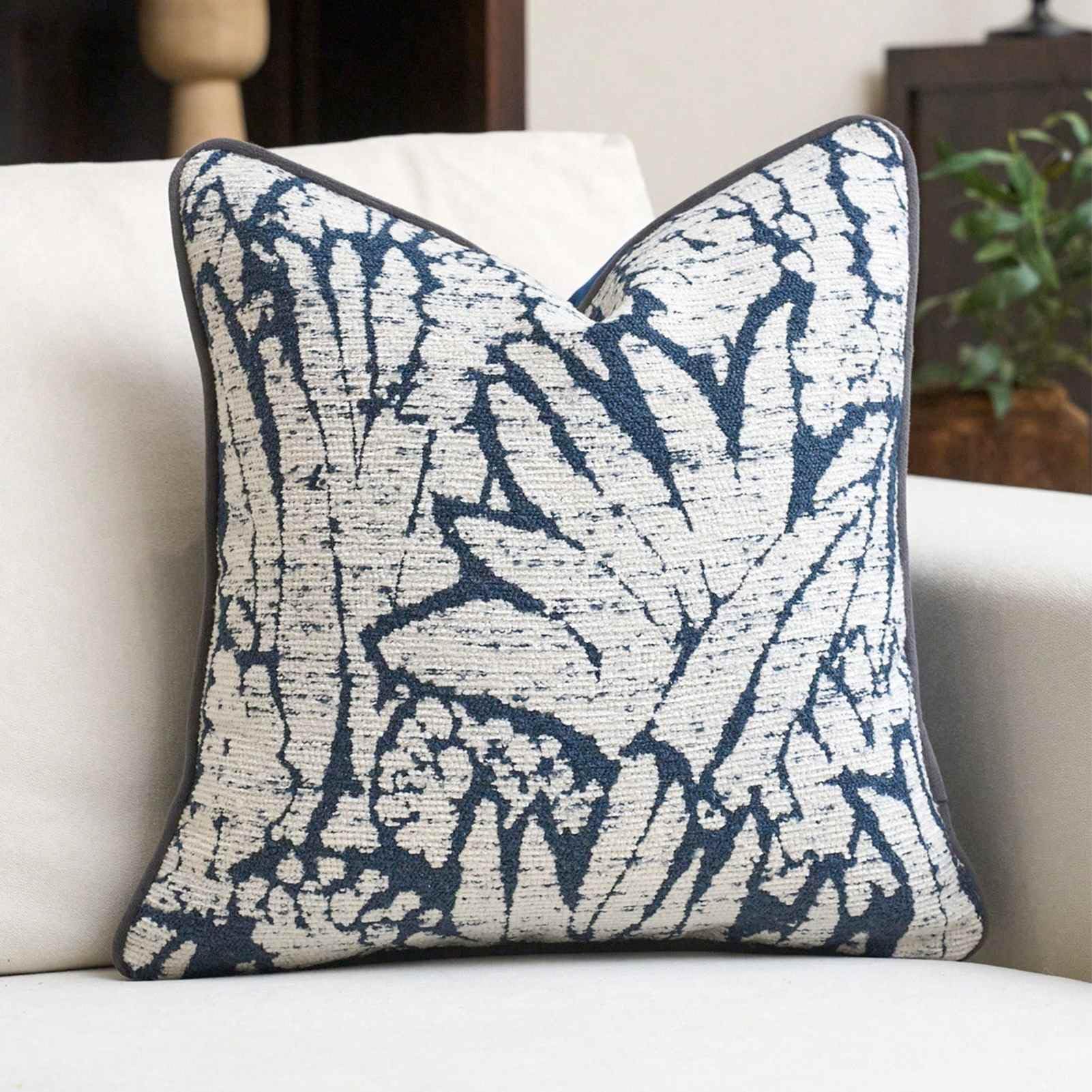 Juego de 4 fundas de cojín decorativas para sofá, salón, sofá, azul, blanco, poliéster (50,8 x 50,8 cm / 20 x 20 pulgadas)