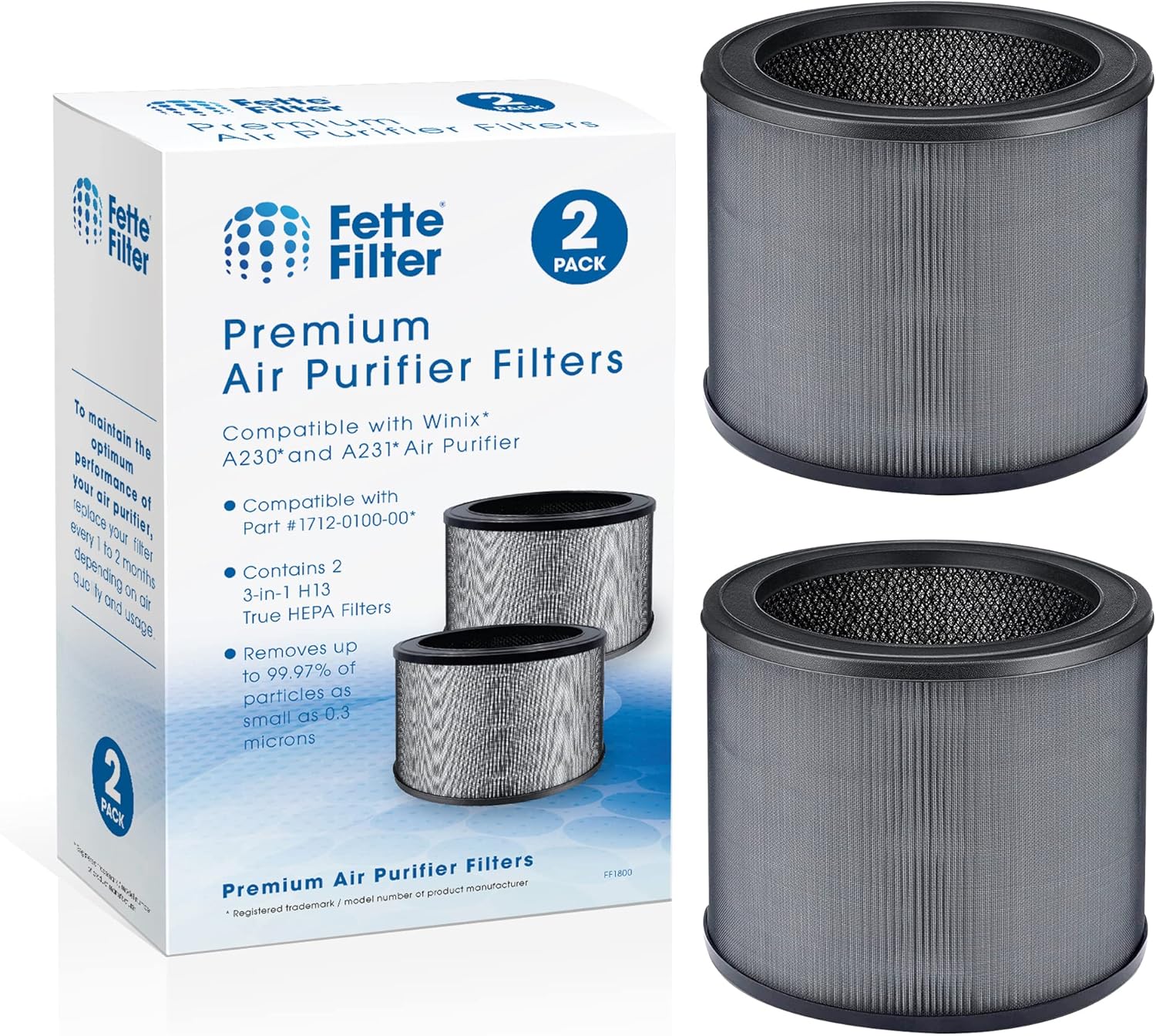 Fette Filter - 2 Premium True Hepa H13 Replacement Filter Size O Compatible with Winix Air Purifier Model A230 A231 Compare to Part # 1712-0110-00, 1712011000