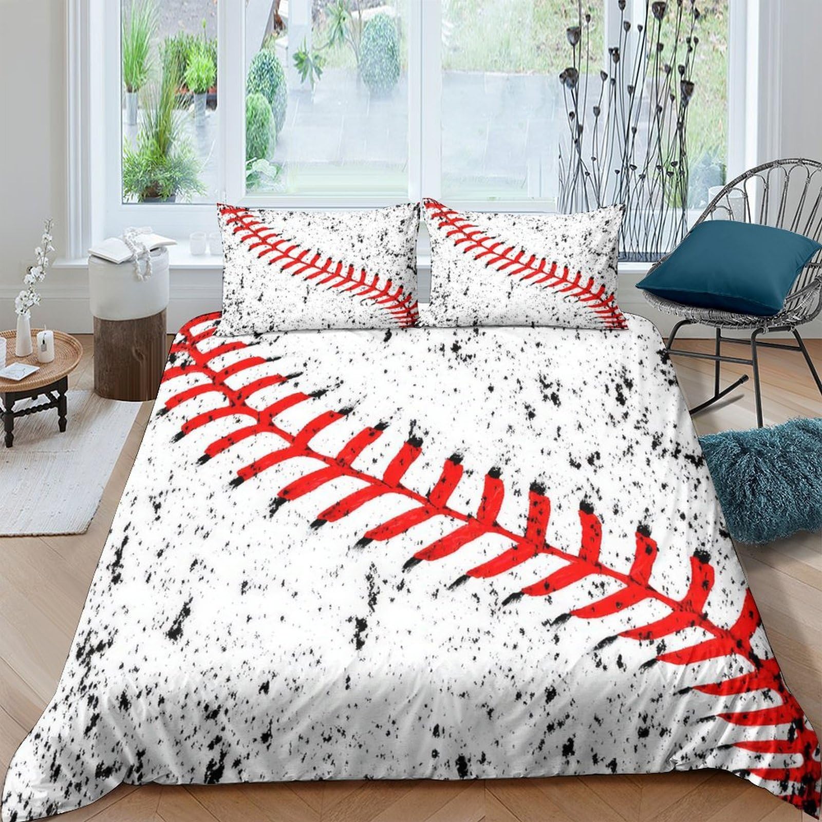 Ctjqhvkz Style-6 3D Printed Baseball Stitch Fitted Sheet Microfiber Soft Red White Splatter Mattress Cover For Bedroom Guest Room Decor Single（135X200cm）