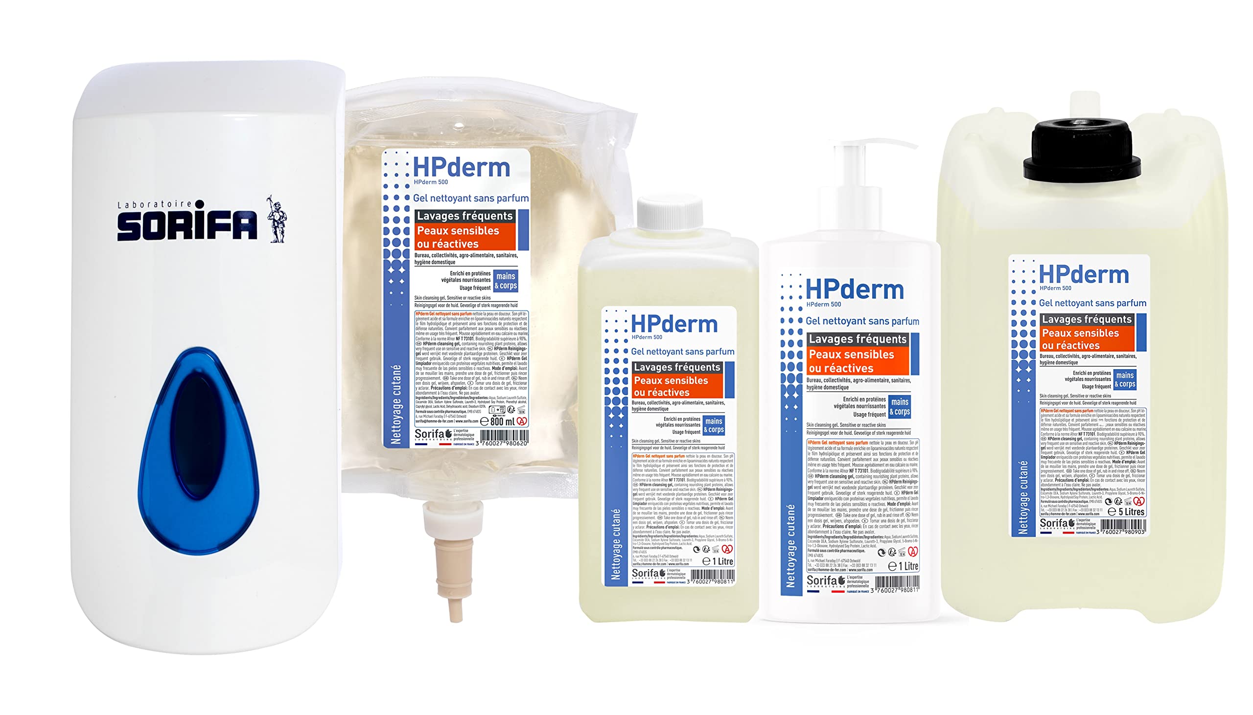 4er Pack - HPderm Reinigungsgel ohne Parfüm - häufiges Waschen - empfindliche oder reaktive Haut - Hände und Körper - mit schützenden Sojaproteine - pH-neutral, ohne Seife - Beutel 800 ml