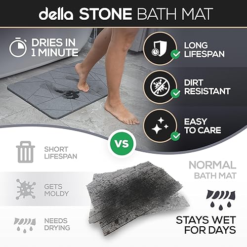 Miniatura 3 de della Alfombra de Baño de Piedra Premium - Lujosa Alfombrilla de Diatomita de Secado Rápido para Piso de Baño - Moderna Alfombrilla de Ducha de