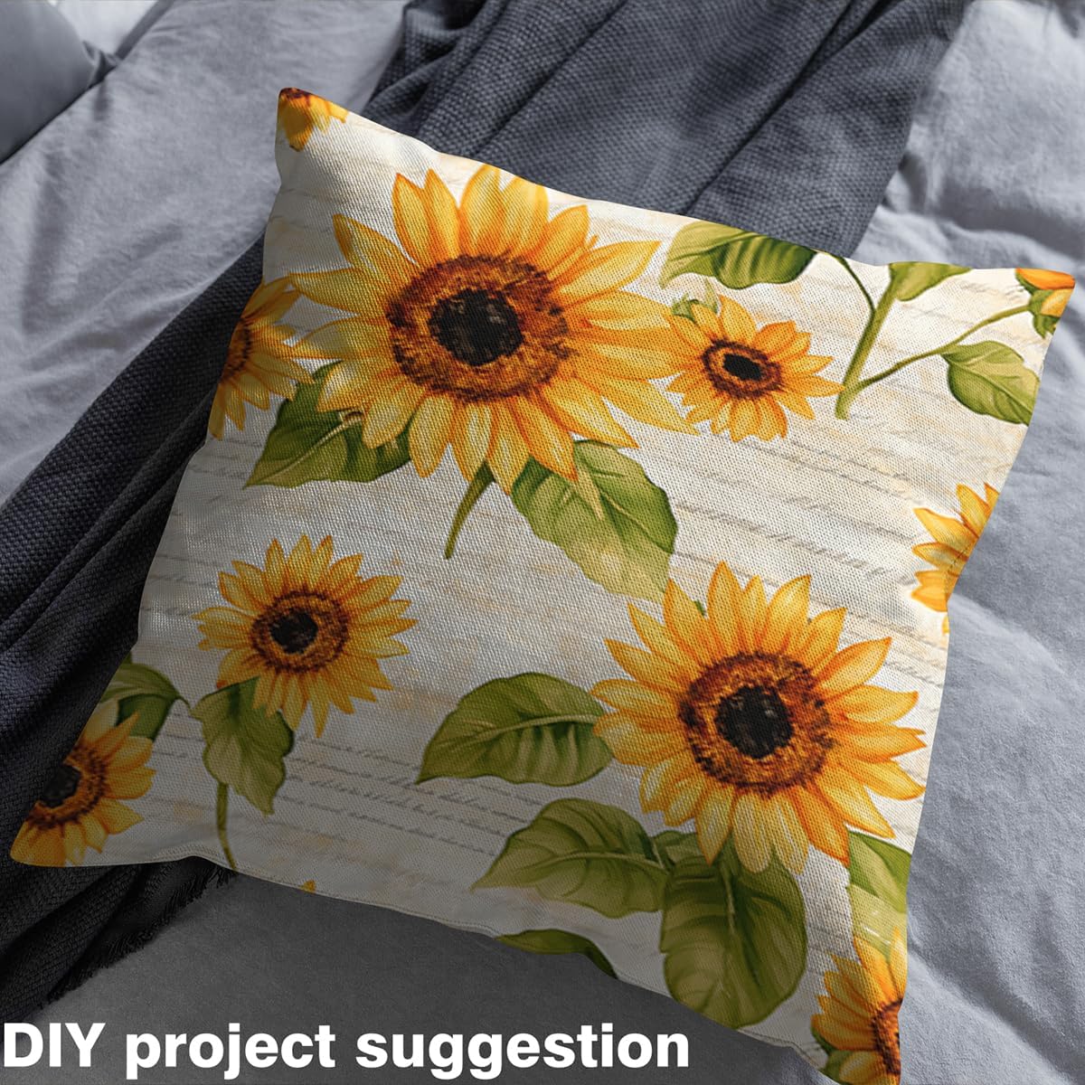 Retro Sunflower Fabric by The Yard Watercolor Blooming Floral Botanical Plant Fabric for Craft Art Lovers Newpaper Pattern Rustic Style Fabric for Room Decor and DIY Upholstery 3 Yards,108" L x 59" W