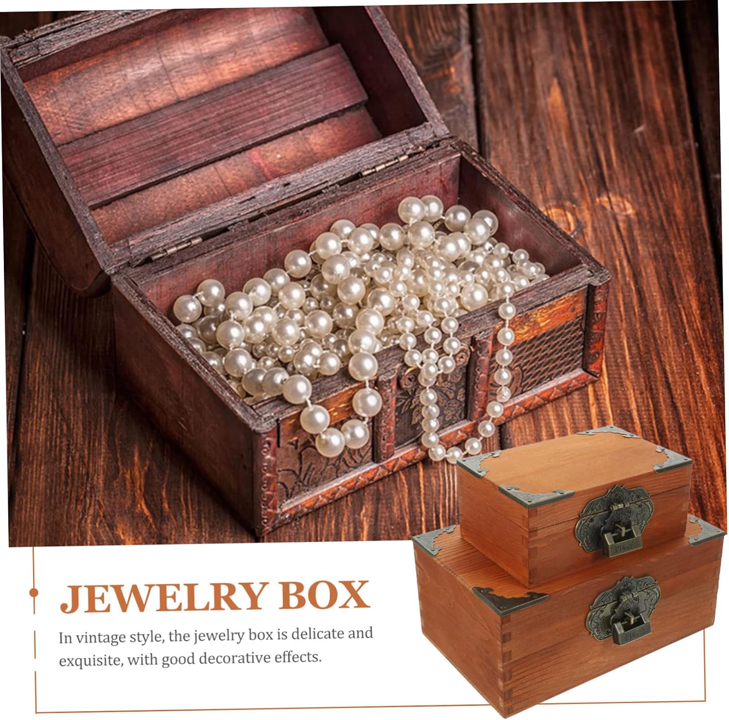 PRETYZOOM 2pcs Vintage Wood Jewelry Organizer Box with Lid for Dresser image 3