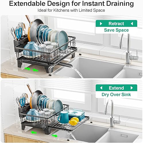 Miniatura 2 de GSlife Escurridor de platos con escurridor  Escurridor de platos resistente con boquilla giratoria escurridor de platos con soportes para tazas