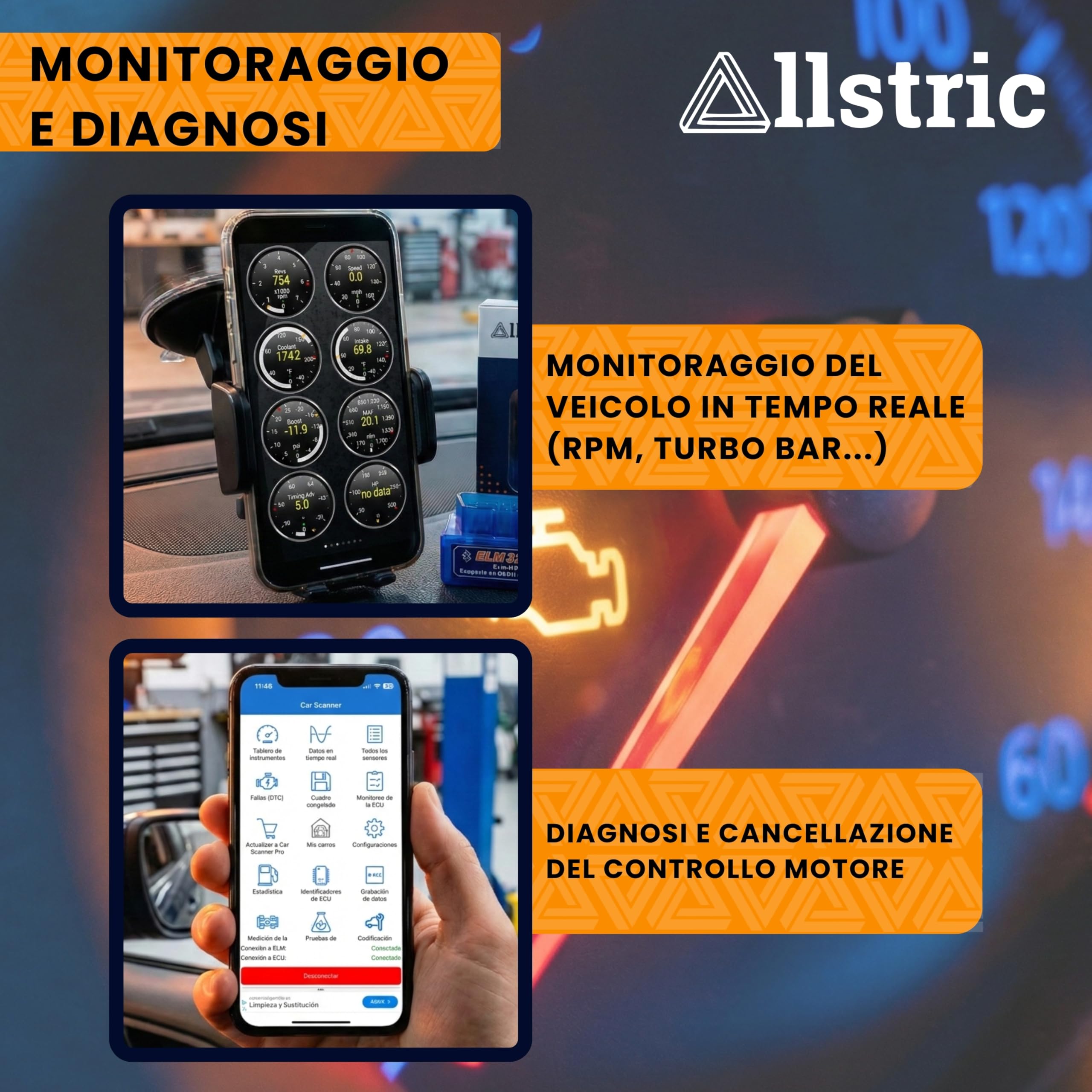 OBD2 Auto Diagnostica Bluetooth per iOS, Android e Windows. Scanner OBD2 per Auto Multimarca dal 1996. Lettore Diagnosi Auto Professionale in Italiano. OBD2 Bluetooth per Guasti Motore.