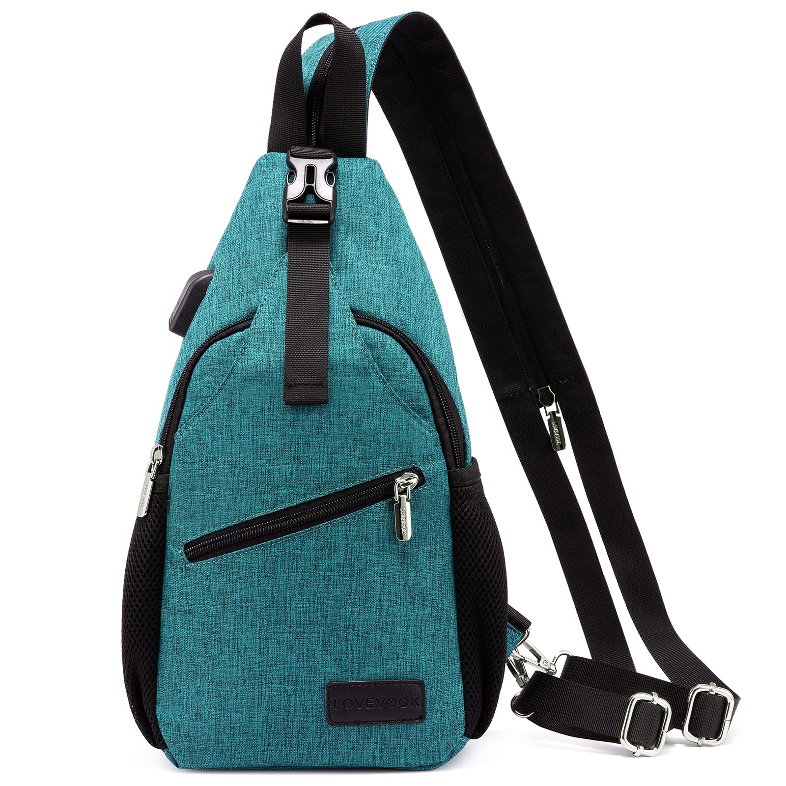 LOVEVOOK Sling Bag for Women Casual Daypack Nylon Crossbody Sling Backpack Travel Shoulder Bag Hiking Daypack (Green)