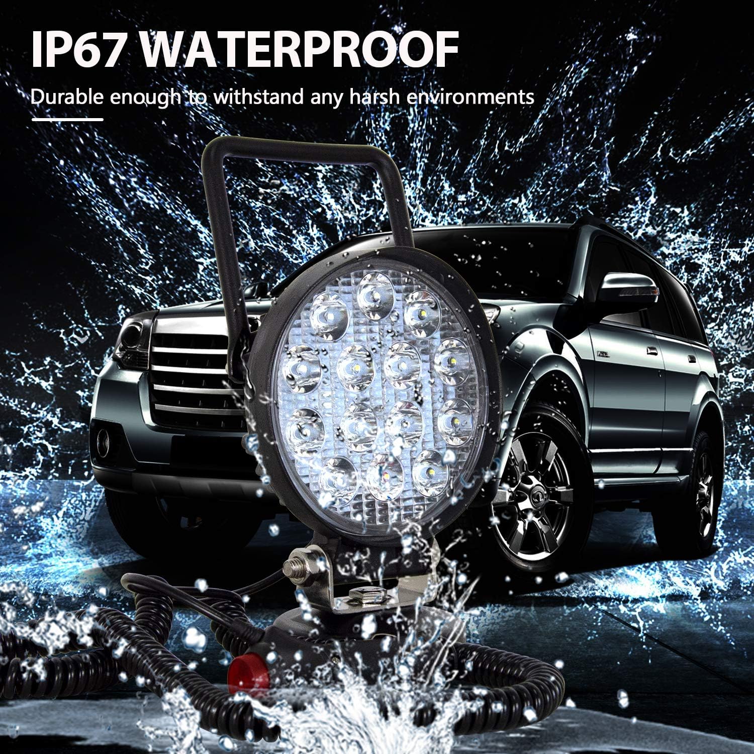 Willpower 4 inch 42W LED Work Light Bar with Magnetic Base, Cigarette Lighter Powered, Portable Off Road Light Flood Driving Fog Lights for Truck 4x4 Car Trailer Tractor Engineering Garage Camping