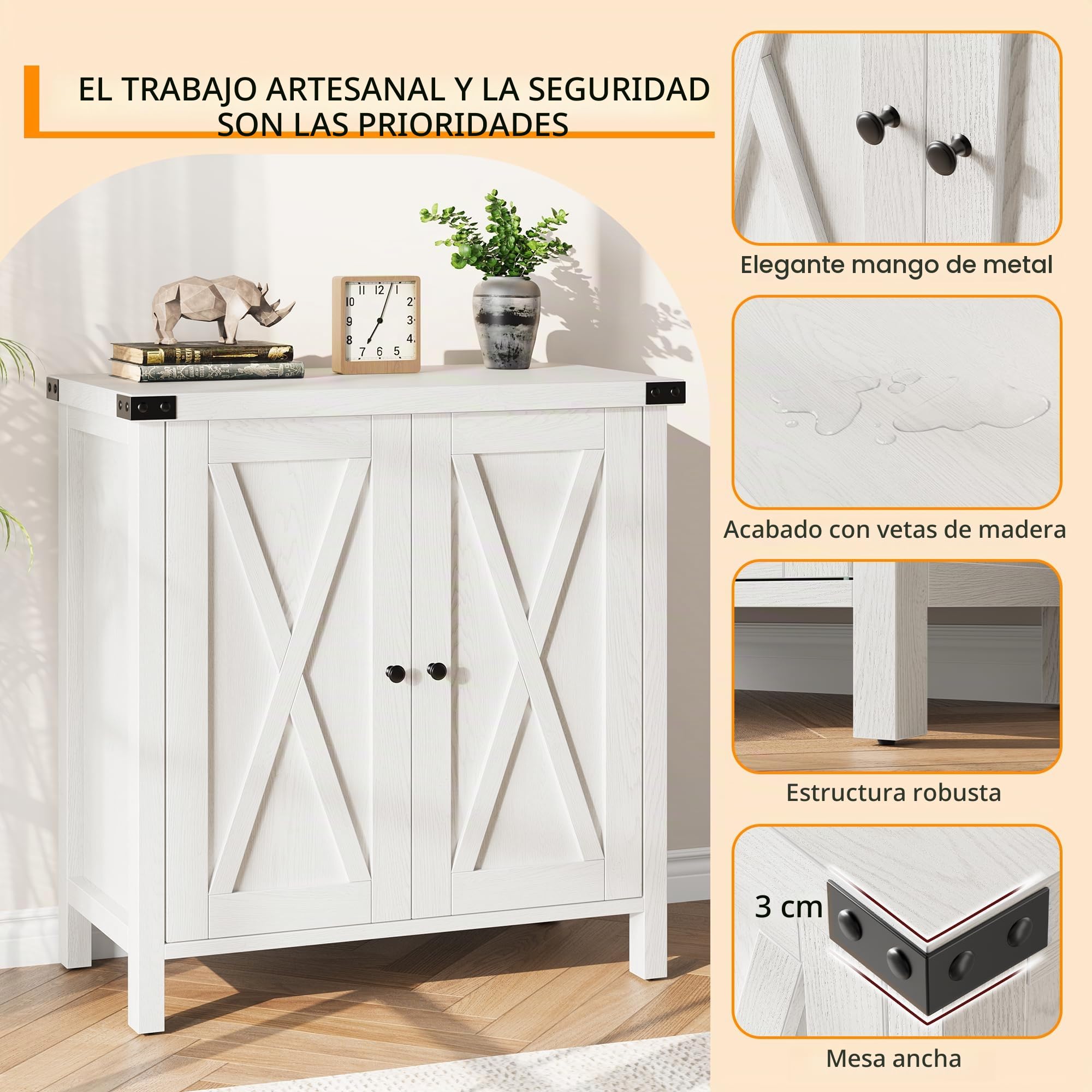 Zstar Mueble Bar De Café, Mueble De Cocina, Aparador Buffet Moderno De Estilo Rústico con Estante Ajustable, Gabinetes Decorativos con Puertas De Granero para Cocina, Comedor, Entrada