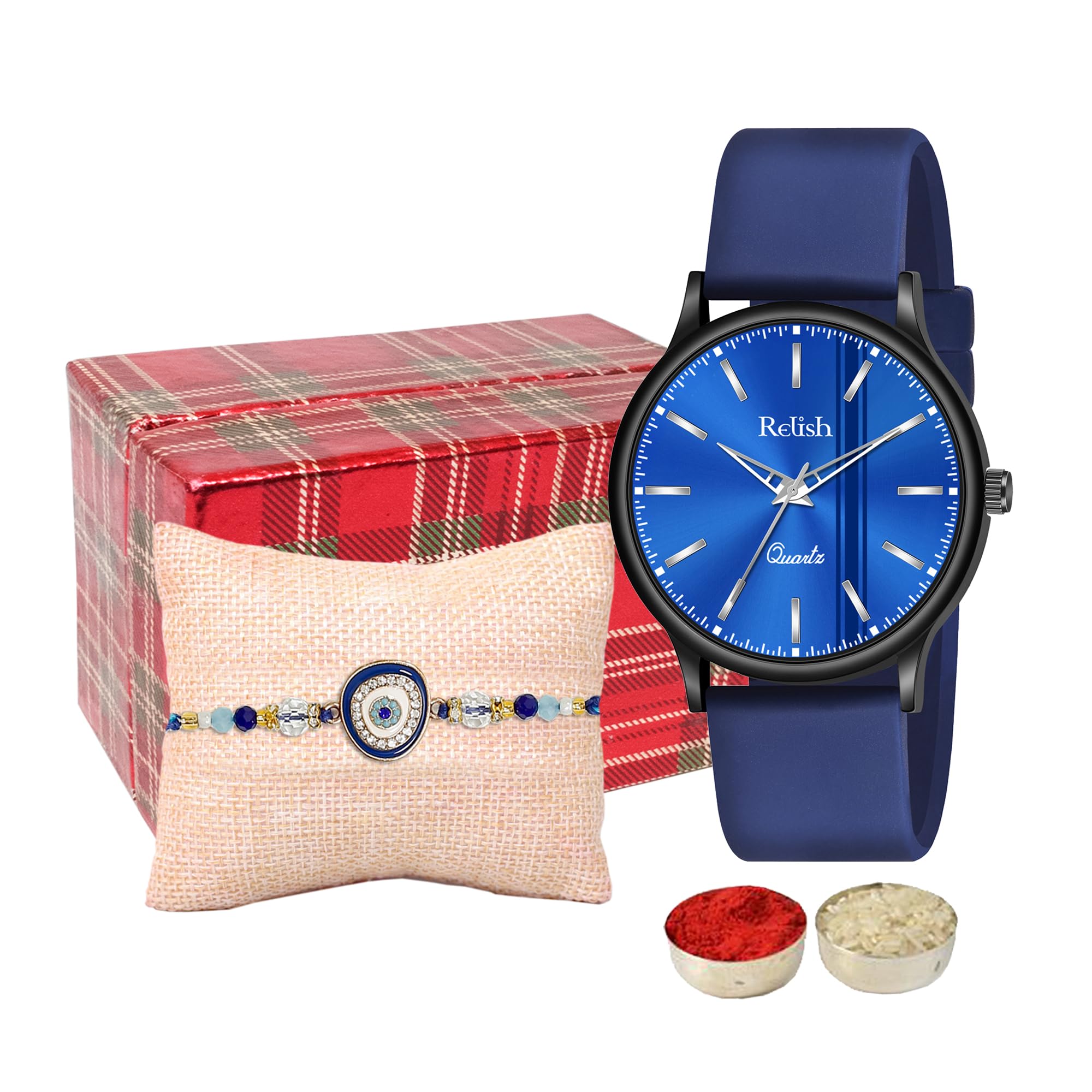 Relish Rakhi Gift Combo Set Analog Blue Watch with Designer Rakhi Combo Set | Raksha Bandhan Gift Pack (B0D3LMLN1P) Amazon Price History, Amazon Price Tracker