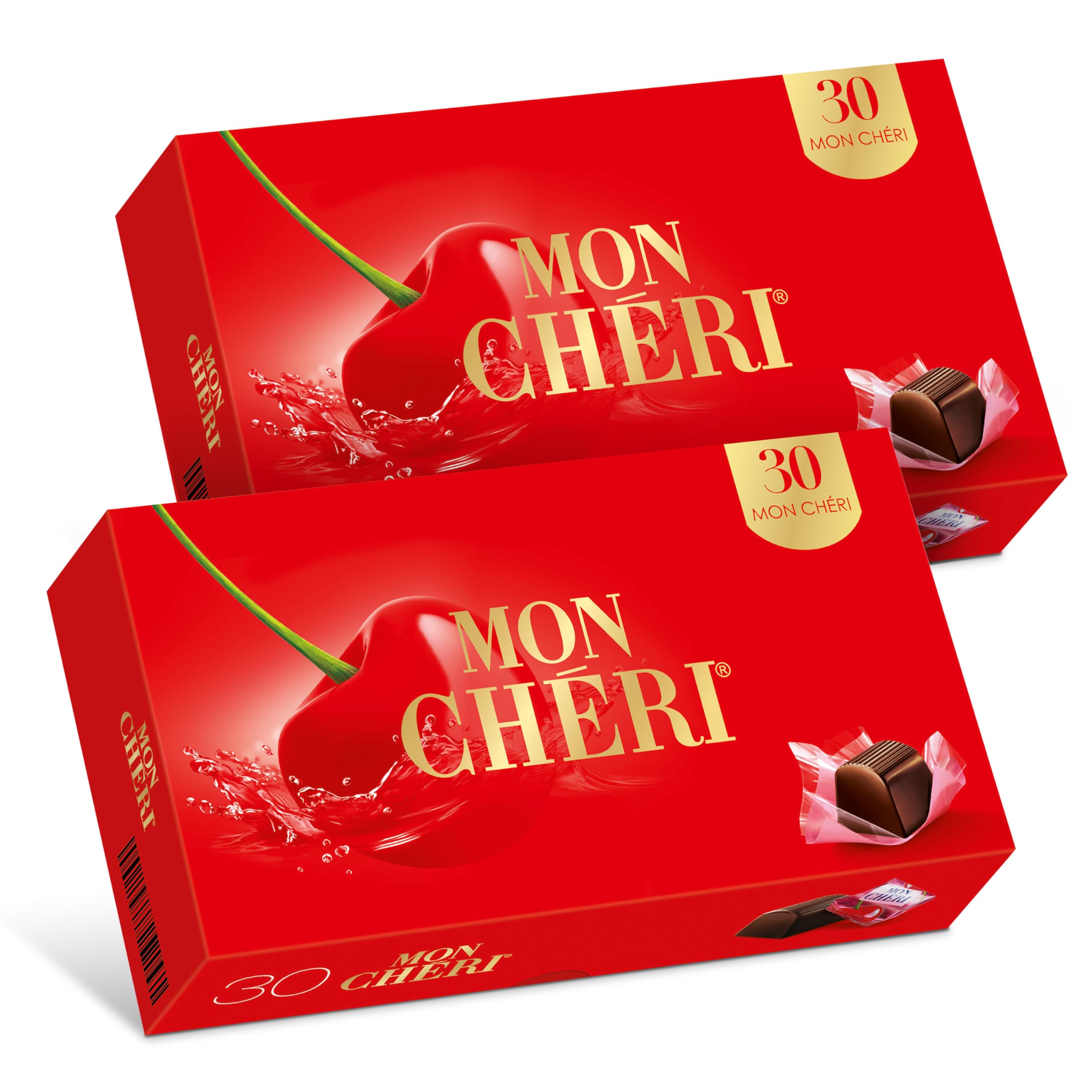 Chocolats MonChéri - 2x 315g (60 pièces) - Chocolat noir à la liqueur de cerise - Bonbon pour adultes - Pour un anniversaire, Noël ou simplement pour le plaisir de grignoter