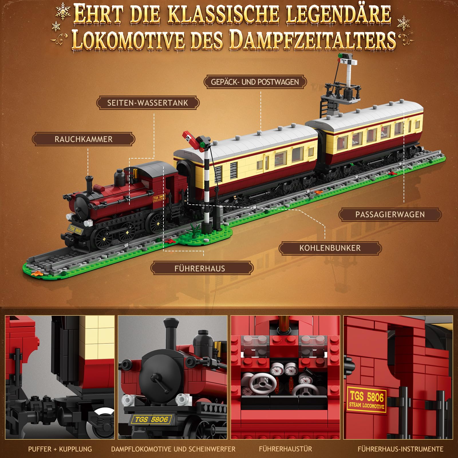 Reobrix 66807 Dampflokomotive Klemmbaustein Bausatz für Erwachsene