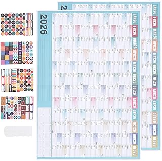 Tofficu 2026年 大判壁掛けカレンダー 2セット 12ヶ月学年プランナー 大きな文字表示と書き込み可能な月間プランナーチャート 自宅 オフィス