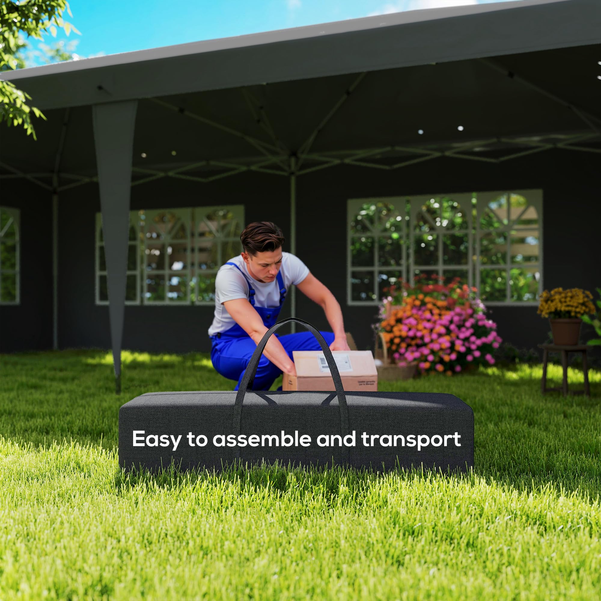 Outsunny Gazebo Pop-up 3x6m Altura Ajustable Paredes Laterales Negro