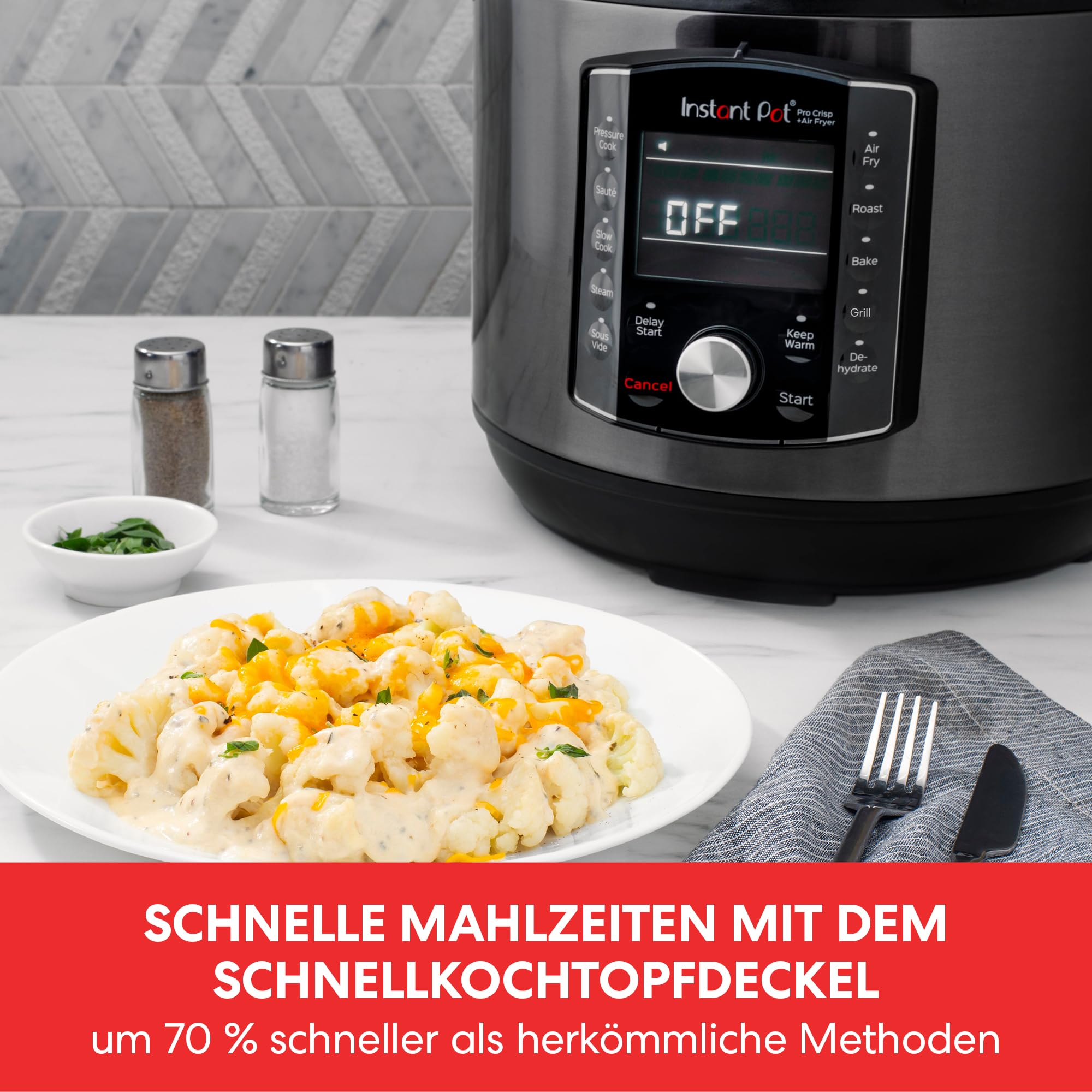 Instant Pot Pro Crisp 11-in-1-Elektro-Multikocher – Schnellkochtopf, Heißluftfritteuse, Slow Cooker, Dampfgarer, Grill, Dörrgerät und Sous-Vide-Maschine – Schwarzer Edelstahl,1500 W, 7.6 L,