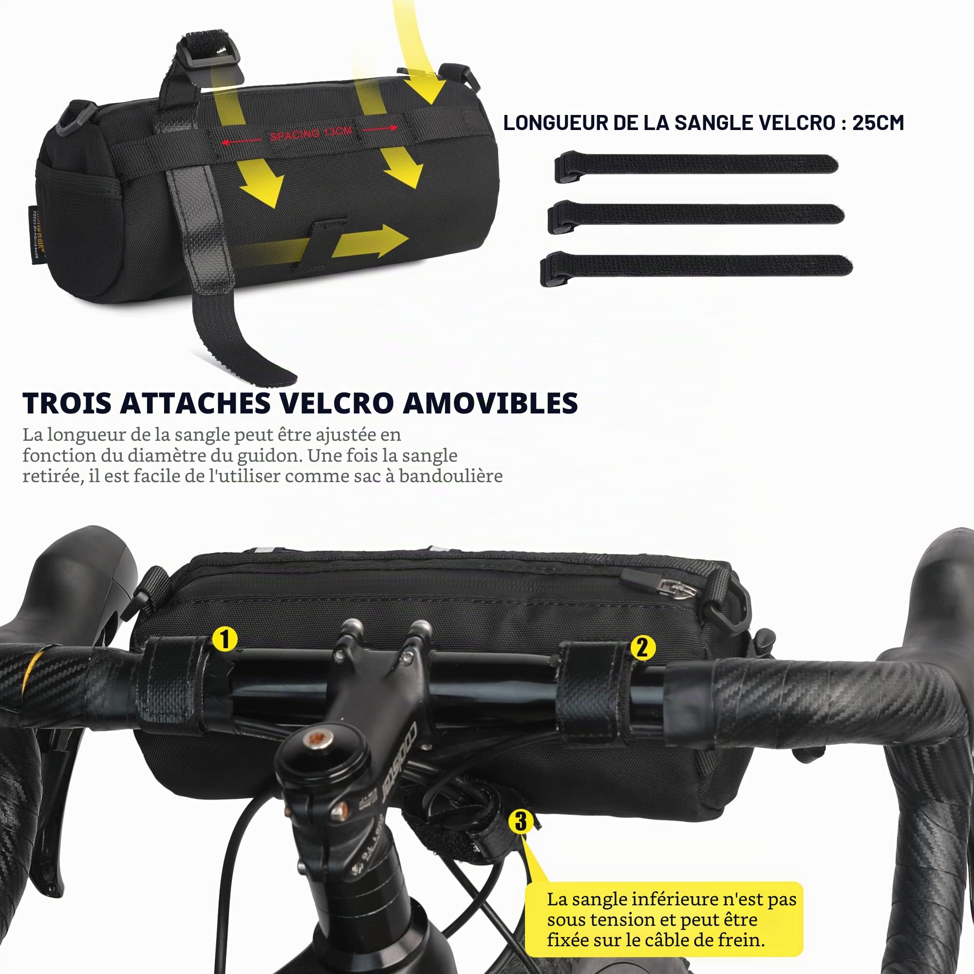 Rhinowalk – Sac de guidon de vélo, sac avant à bandoulière pour vélo de route, VTT, accessoires de cyclisme, noir + noir